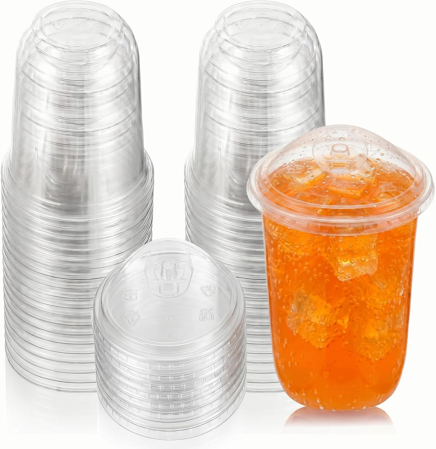 16 oz Clear Plastic Cups with Lids, 50 Pack Iced Coffee Cups with Strawless Sip Lids, Disposable Round Bottom Cold Drink Cups for Coffee Shops, Smoothie, Milkshake, Party Catering