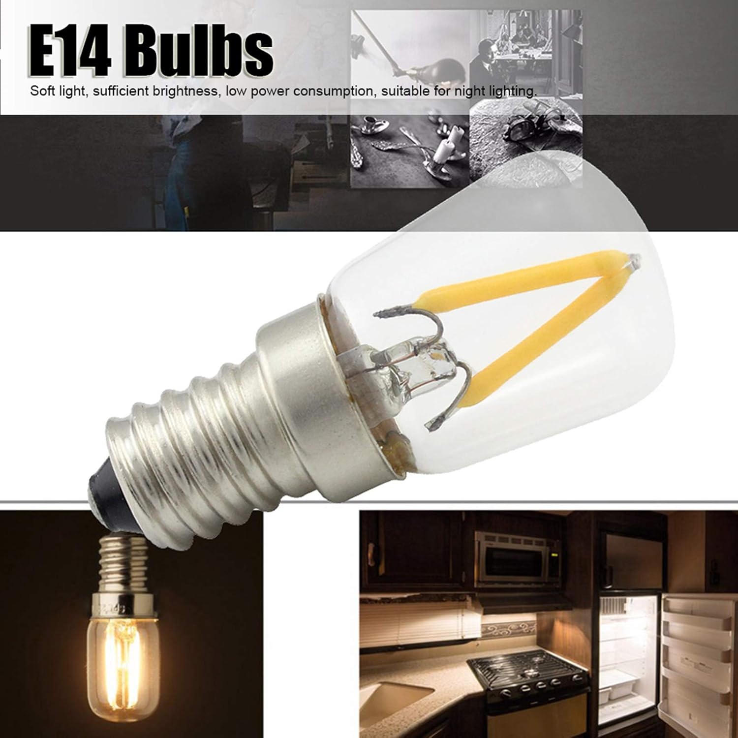 Gavigain E14 LED Bulb, E14 Short Filament Bulbs Vintage LED Bulb 1.5W Chandelier Bulb Lighting Accessories for Halogen and Incandescent Bulb, Candelabra LED Bulbs