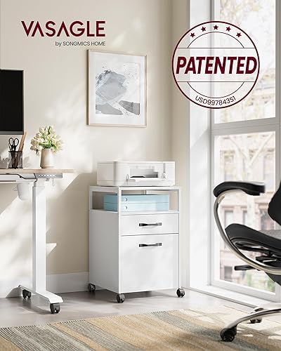 Miniatura 30 de VASAGLE Archivador móvil con ruedas, 2 cajones, estante abierto, para A4, tamaño carta, carpetas colgantes, gris carbón y negro tinta UOFC071B04