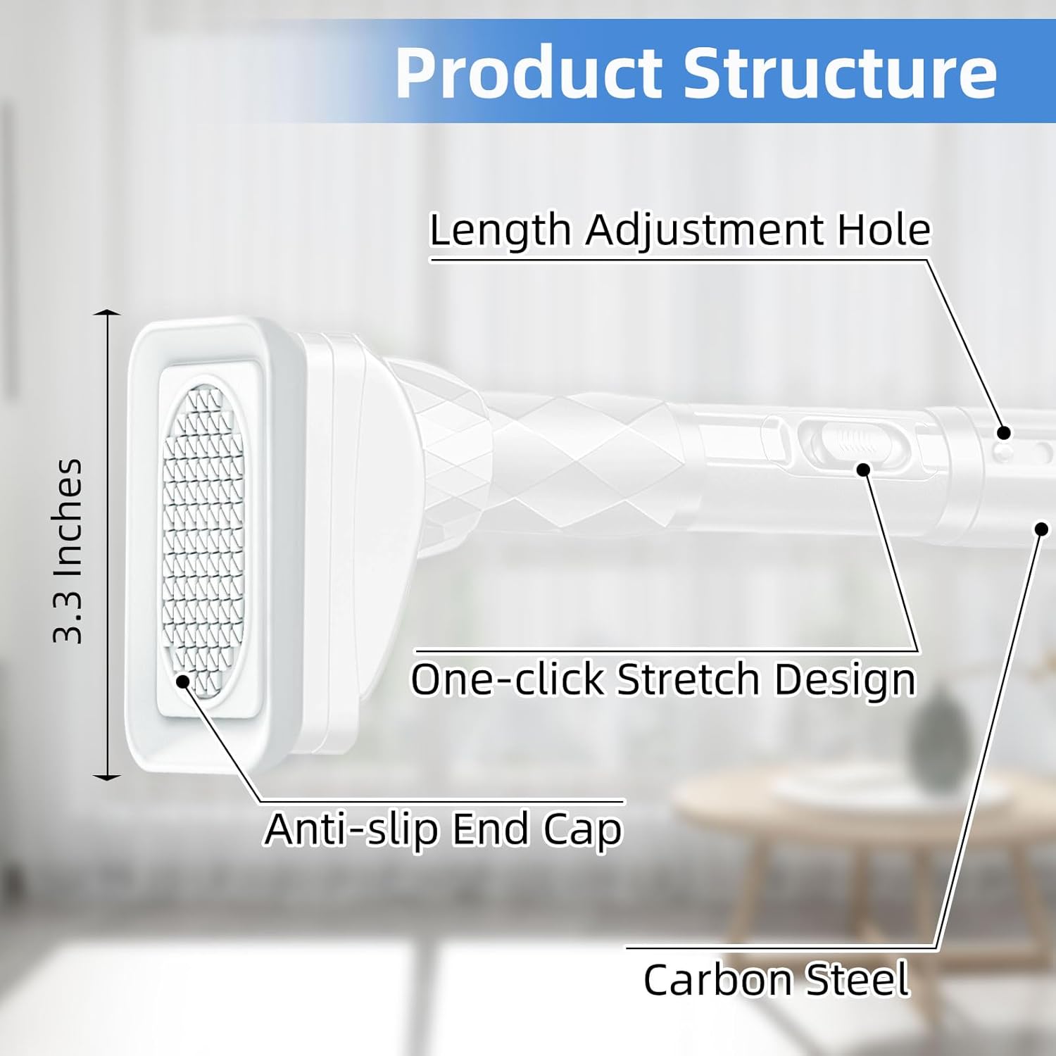 One-Click Tension Curtain Rod 40-137" Extra Long Adjustable Curtain Rod No Drilling for Window Bathroom Patio Shower Rod Easy to Install White