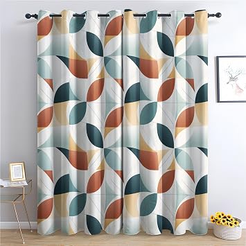 Geometric Patchwork Blackout Curtains for Bedroom living Room, Modern Curtains 90x90, 90 Inch Drop Curtains 2 Panels Set, Thermal Eyelet Drapes Decorative Patterned Window TreatmentsKm-&352