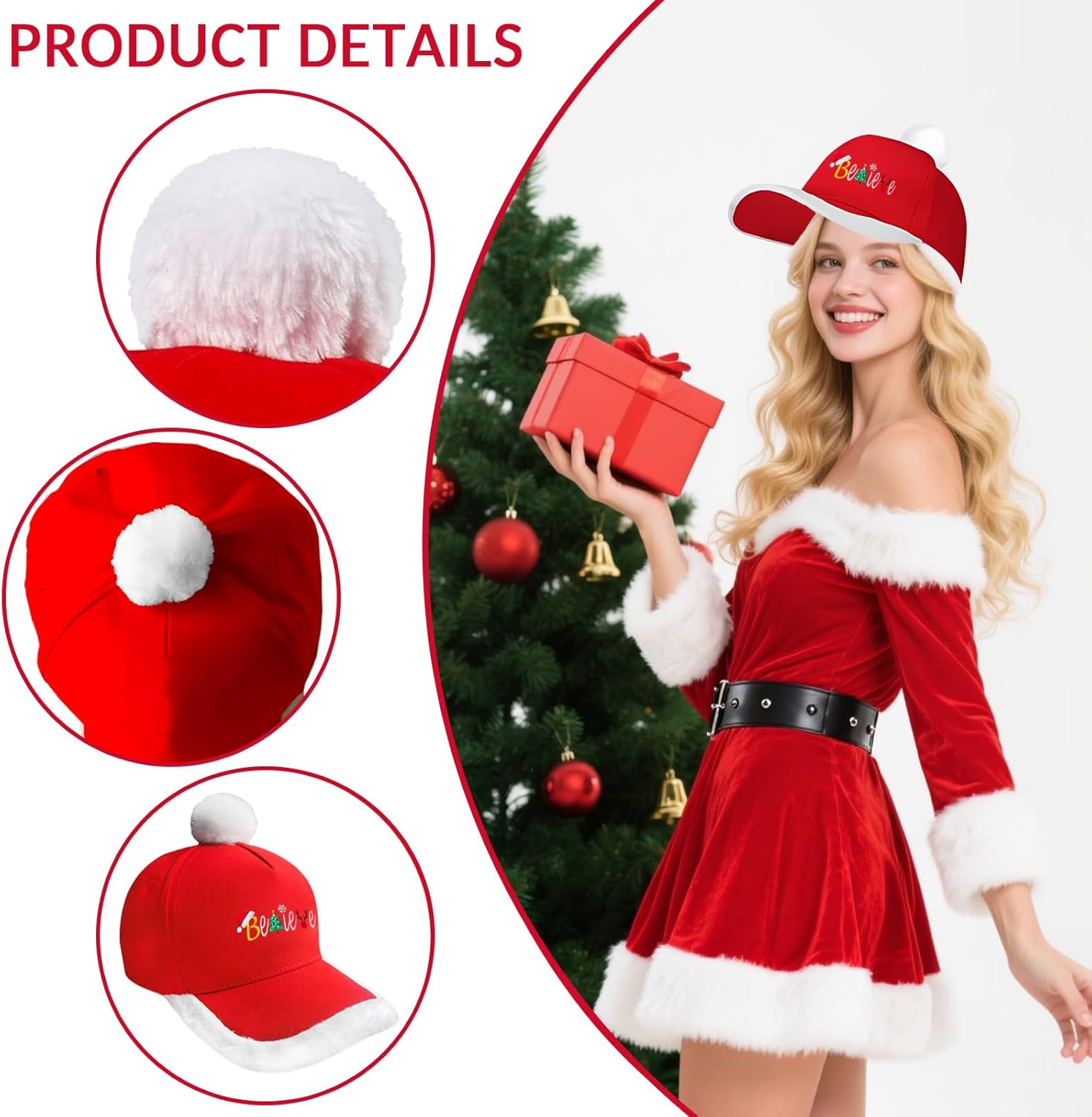 Unisex Red Christmas Baseball Cap Adjustable Cotton Plush Top Hat for Adults & Kids - Image 4