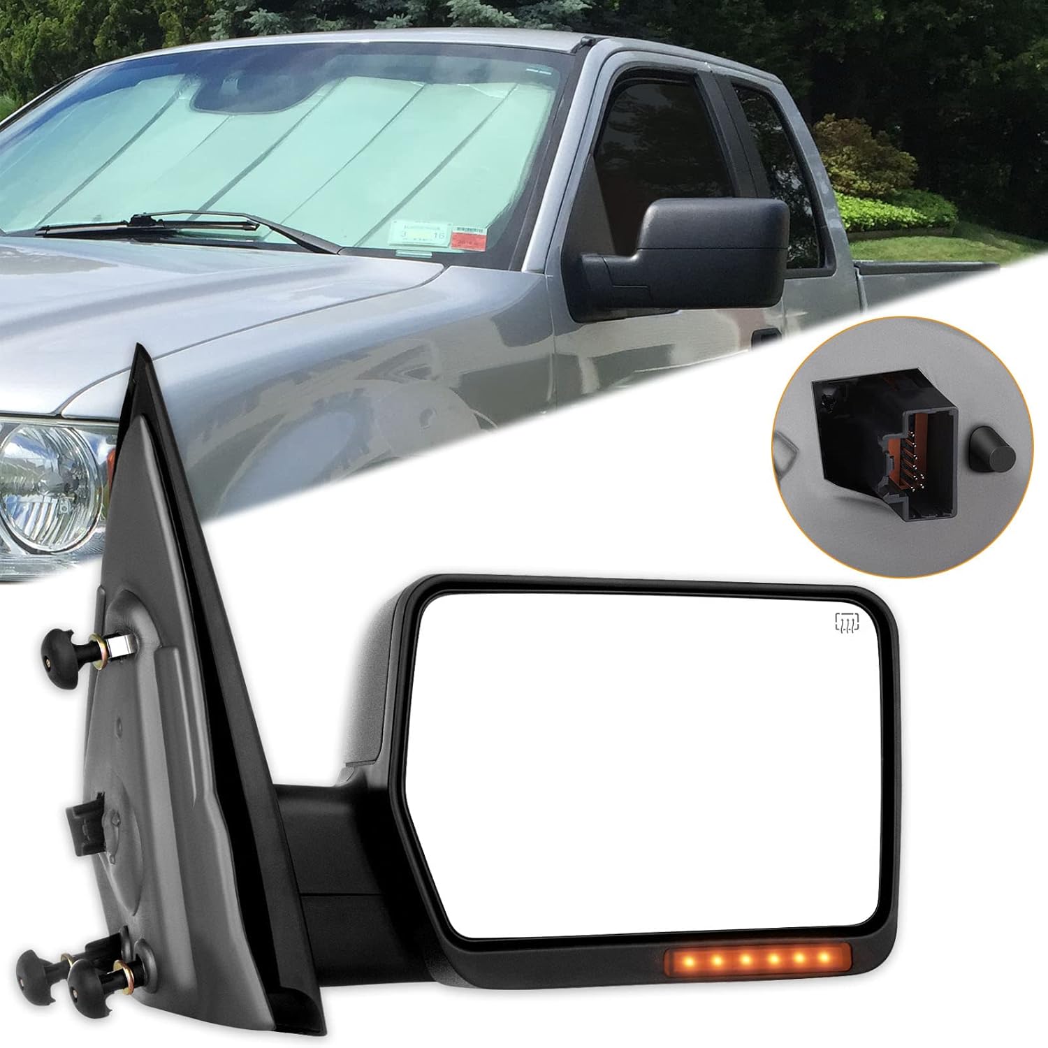 Towing Mirror Fits 2004-2006 For Ford for F150 Pickup Truck, Right Side Tow Mirror with Power Control Heated & Turn Signal Light