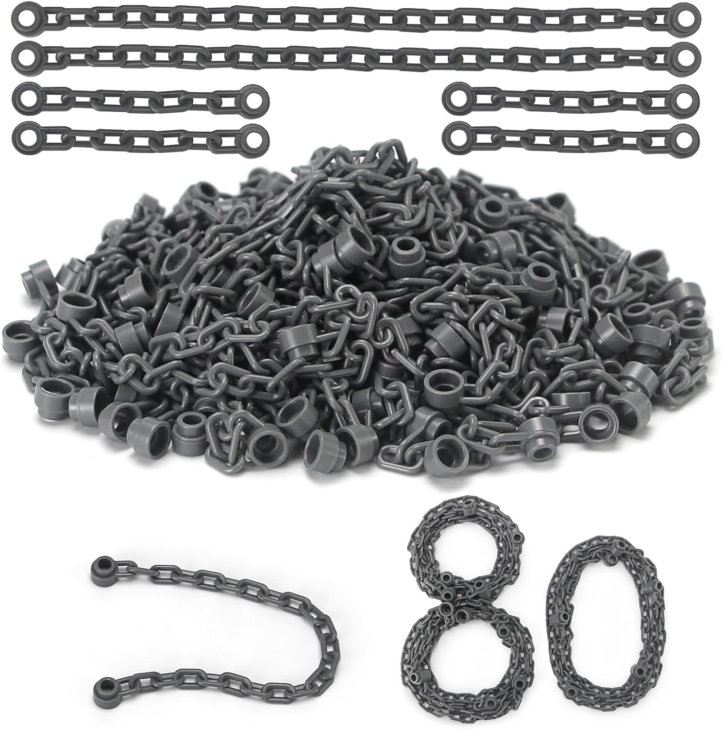Feleph 40x 5-Links and 40x 21-Links Chain Bulk Bricks Pack Light Gray Classic Toy String Set for 30104 Parts and Pieces Building Blocks Kids