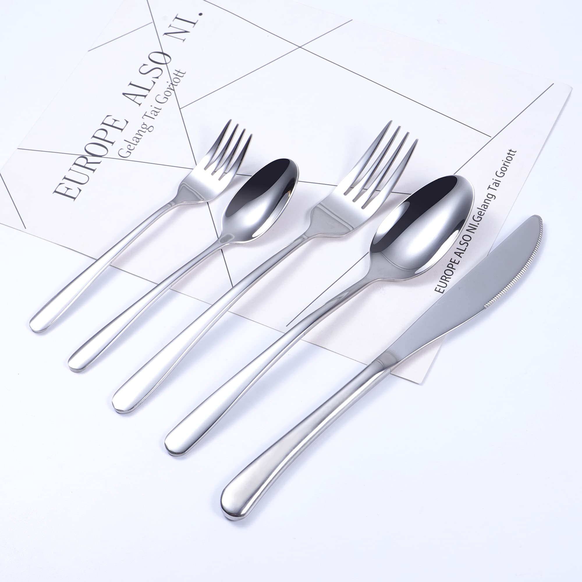 Ironx Besteck-Set für 1, 5-teilig, 18/10 Edelstahl, robust, schwer, elegantes Design, inkl. Löffel, Messer, Gabeln von 5 Stück