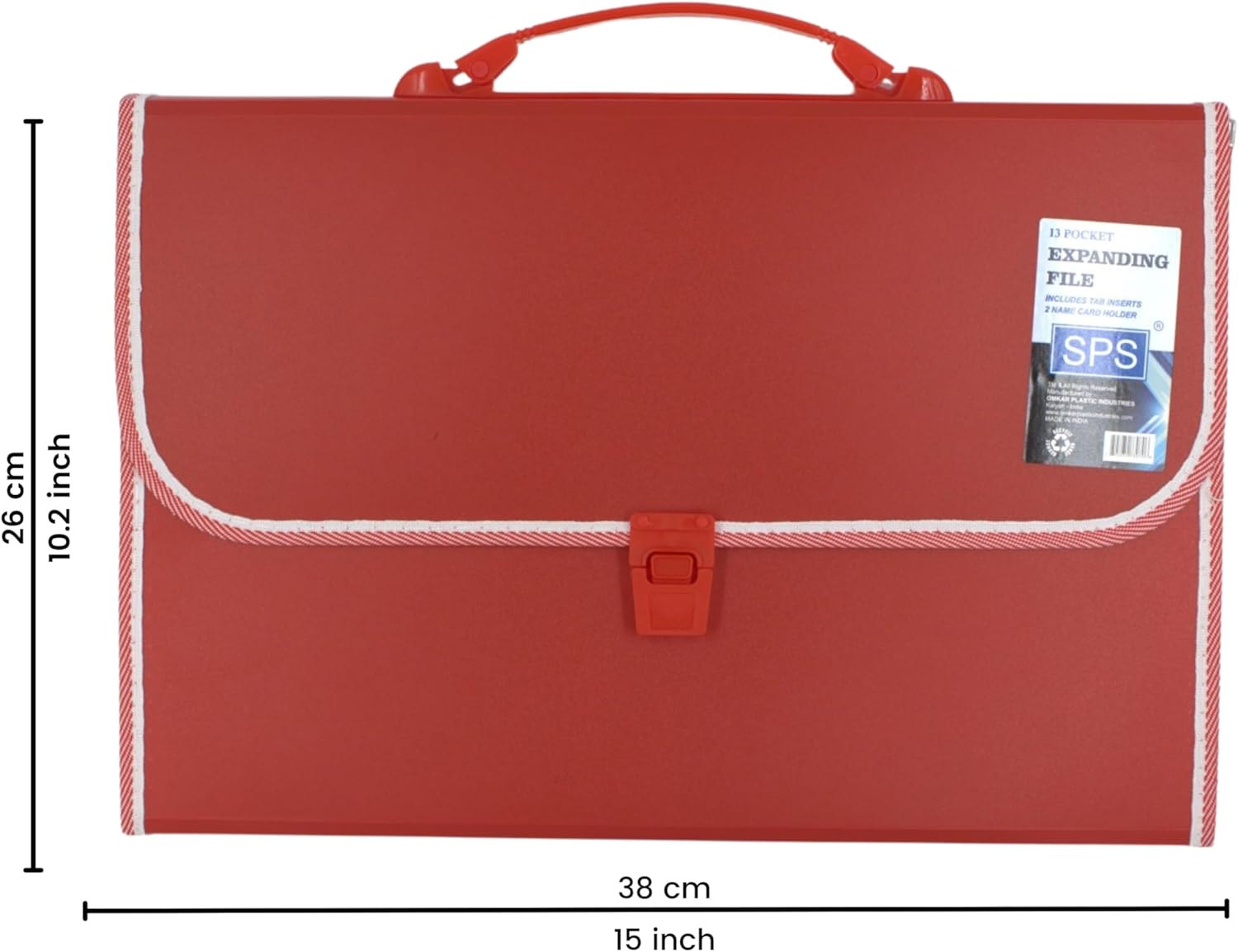 SPS 13 Pocket Expanding File Folder with Buckle Closure,Label Index and Handle for A4/Foolscap/Legal Documents (Red)