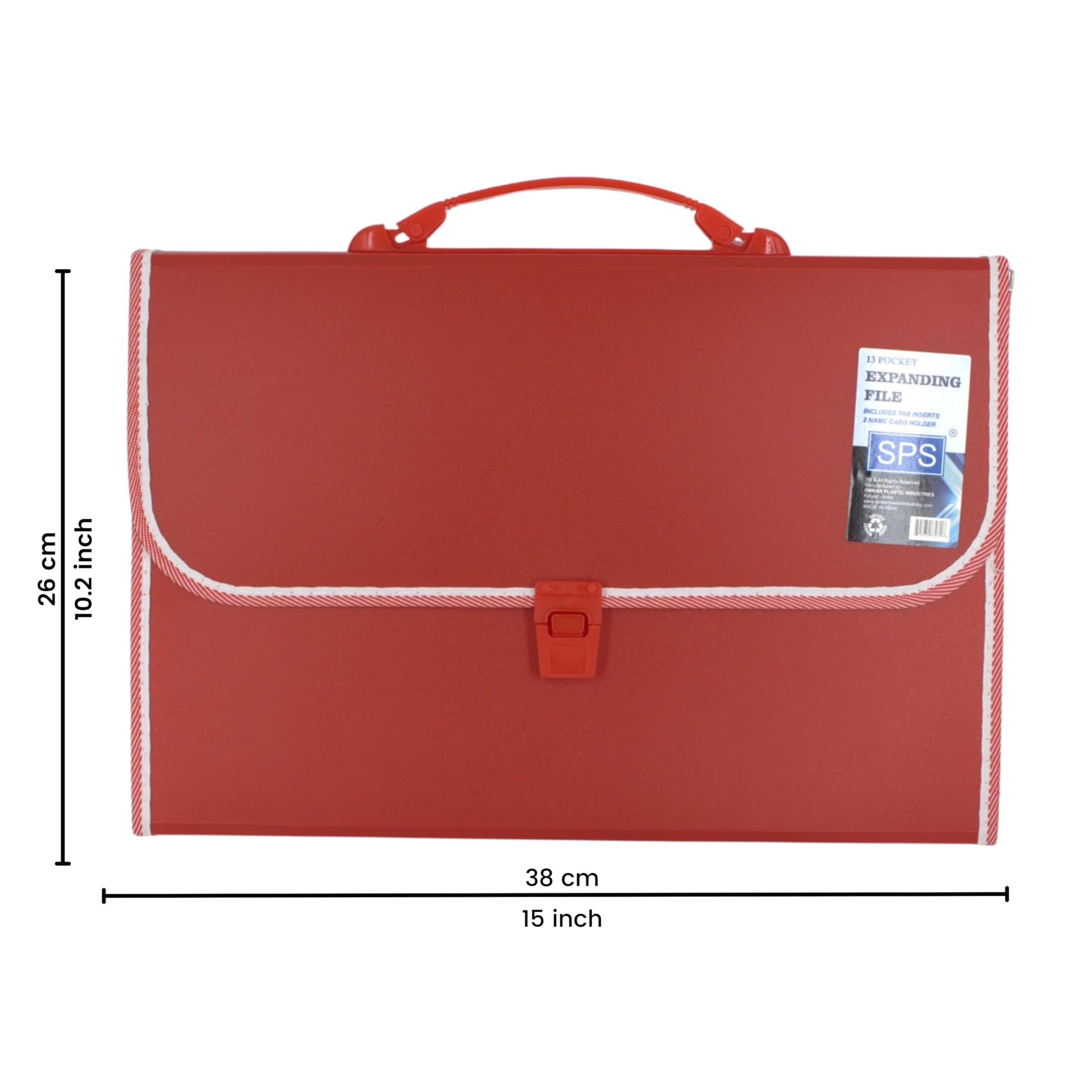 SPS Cartella portadocumenti espandibile con 13 tasche con chiusura a fibbia, indice etichette e maniglia per documenti A4/protocollo/legali (rosso)