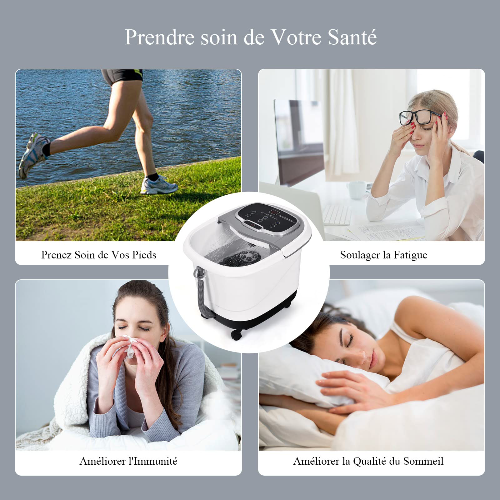 RELAX4LIFE Bain de Pieds Hydromasseur, Bain Massage Électrique avec Minuterie 10-60 Min, Température Réglable 35-48°C, Thalasso Pied avec Rouleaux Amovibles, Roues Verrouillables pour Détendre Pieds