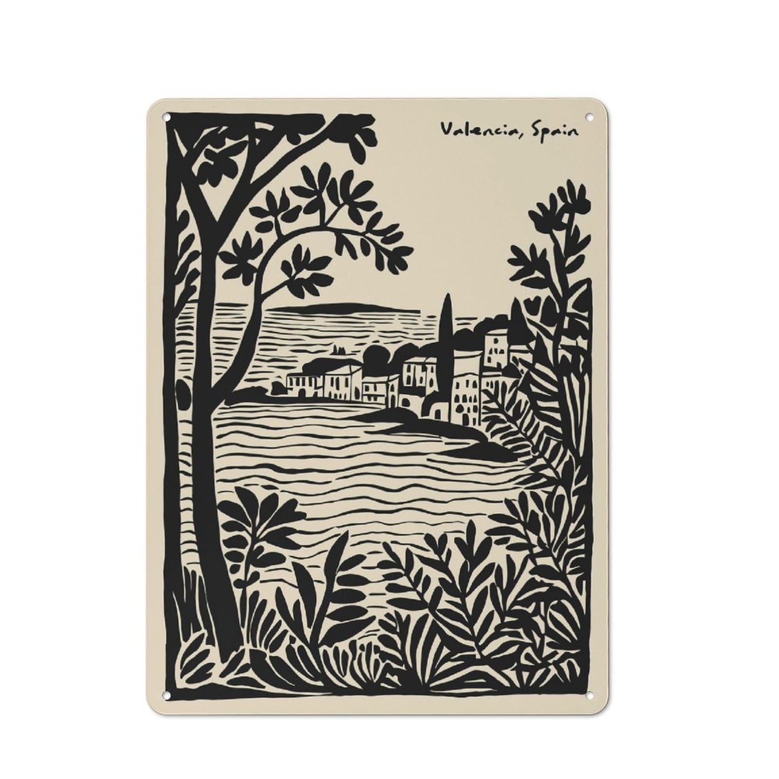 Junmoney Style-5 Vintage Tin Sign 40X30cm With Valencia, Spain - Black And Beige Illustration For Garage Or Workshop, For Metal Sign Collectors, For Cafés, Pubs And Restaurants