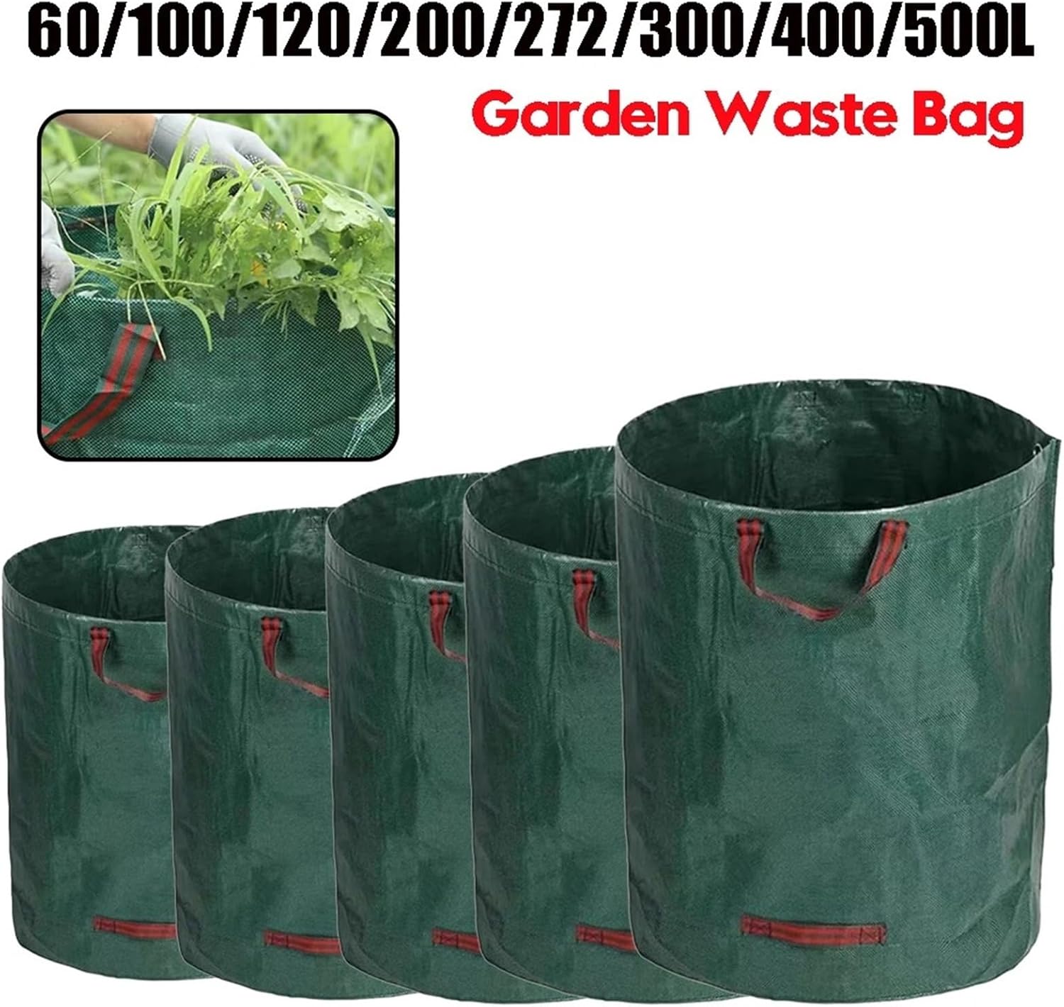 500L-60L Garden Large Capacity Leaf Sack Light Trash Can Foldable Garden Garbage Waste Container Storage Bag Reusable Yard Waste Bags(500L)