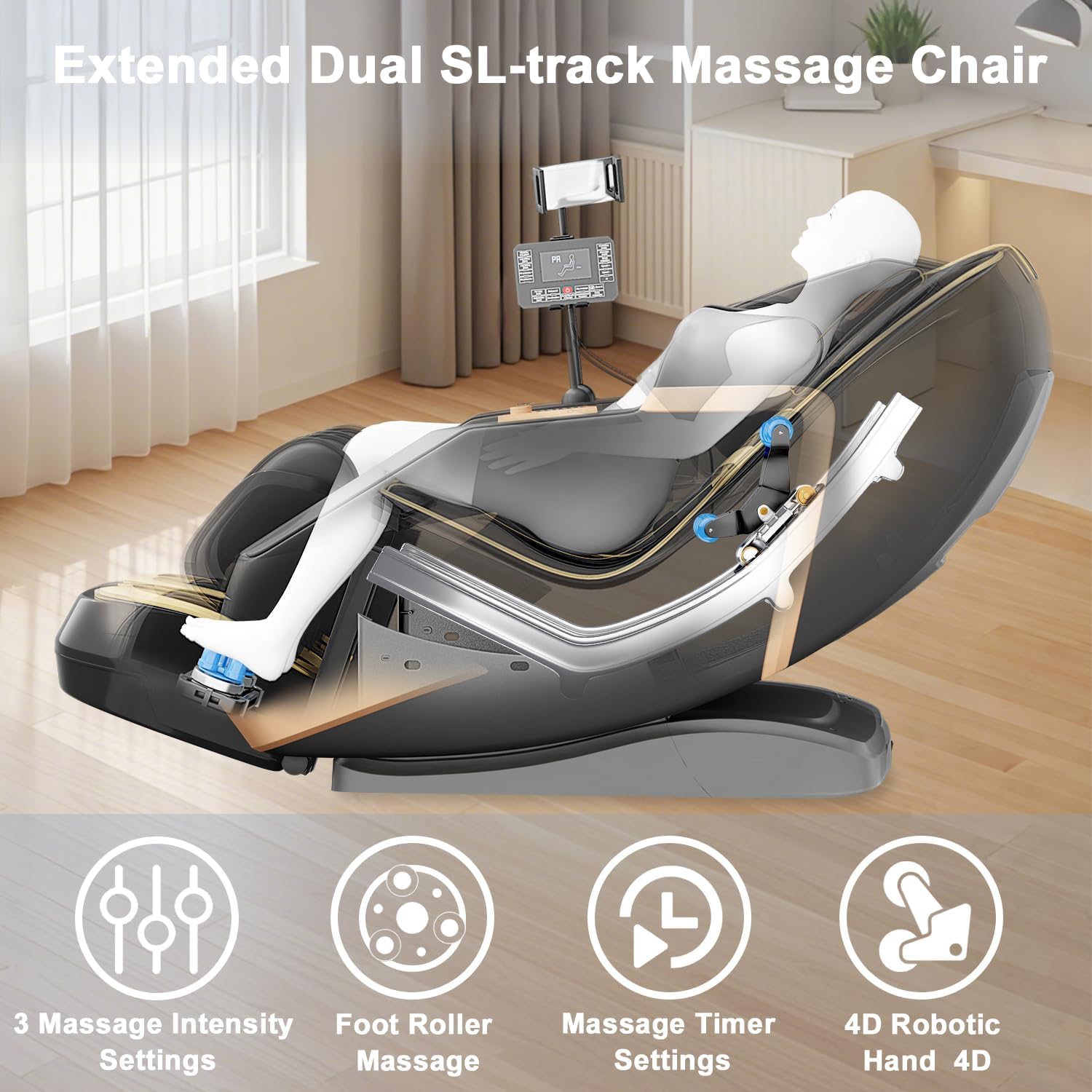 Massage Chair Full Body, Zero Gravity Extended Dual SL-Track Massage Recliner with 4D Mechanical Arms, Full Body Airbag Massage, Foot Roller Massage, Multiple Modes, Heating, AI Voice Control