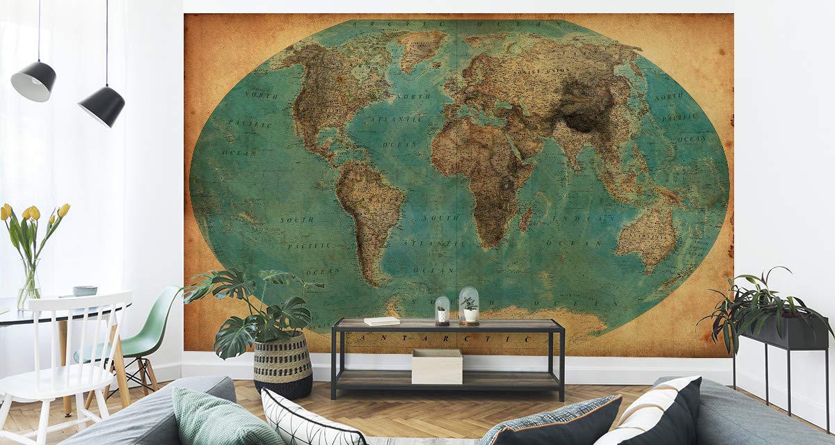 Muralo Fototapeta z mapą świata 210 x 315 cm, tapeta z włókniny, tapeta ścienna, stara mapa świata do salonu, sypialni, nowoczesne obrazy ścienne XXL, dekoracja ścienna