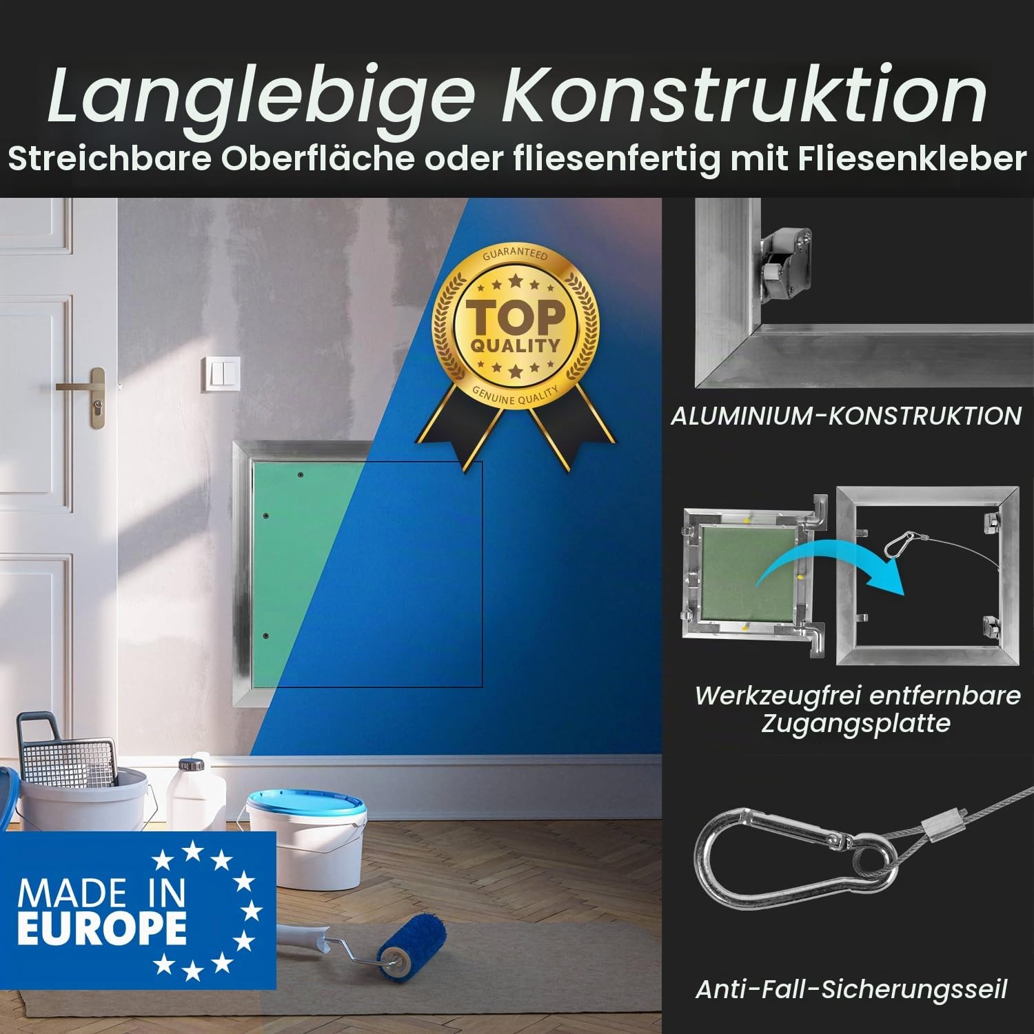 Repa Market Revisionsklappe Trockenbau 40x40 cm – Aluminium Revisionsklappe Trockenbau für Wand & Decke – Befliesbare Wartungsklappe mit Push-Click – Zugangsklappe für Sanitär, Installation & HLK