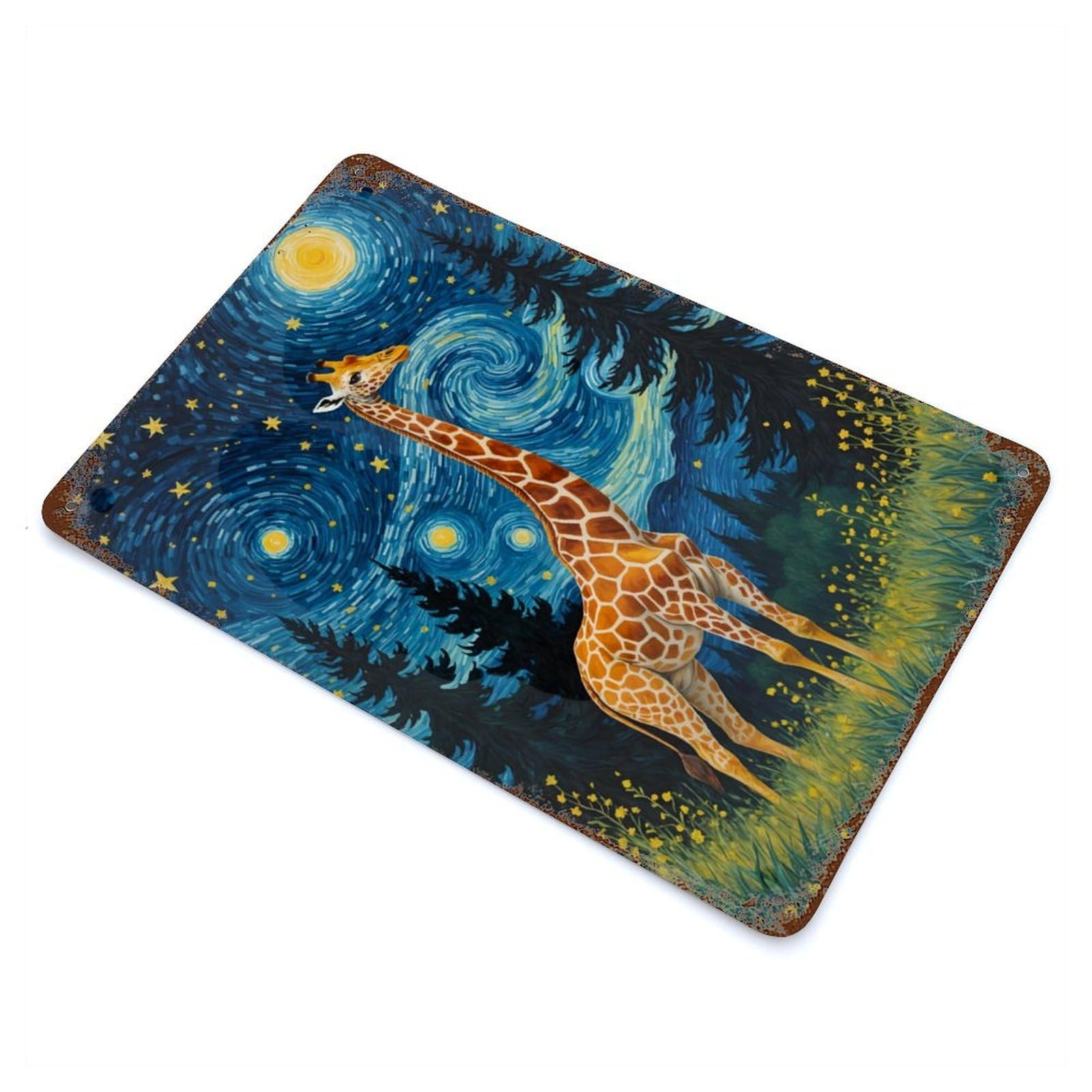 Giraffe Starry Distressed Metal Wall Sign 11.8"x7.9", Ideal for Cafe, Home Bar And Lounge Decor