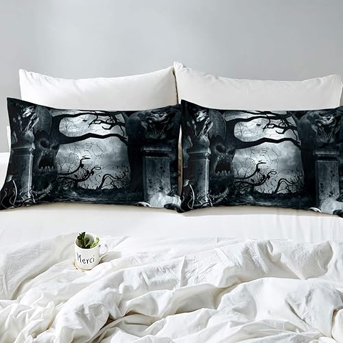 Miniatura 3 de Erosebridal Juego de ropa de cama de árbol de tamaño matrimonial, funda de edredón con temática de terror de Halloween, funda de edredón gótica