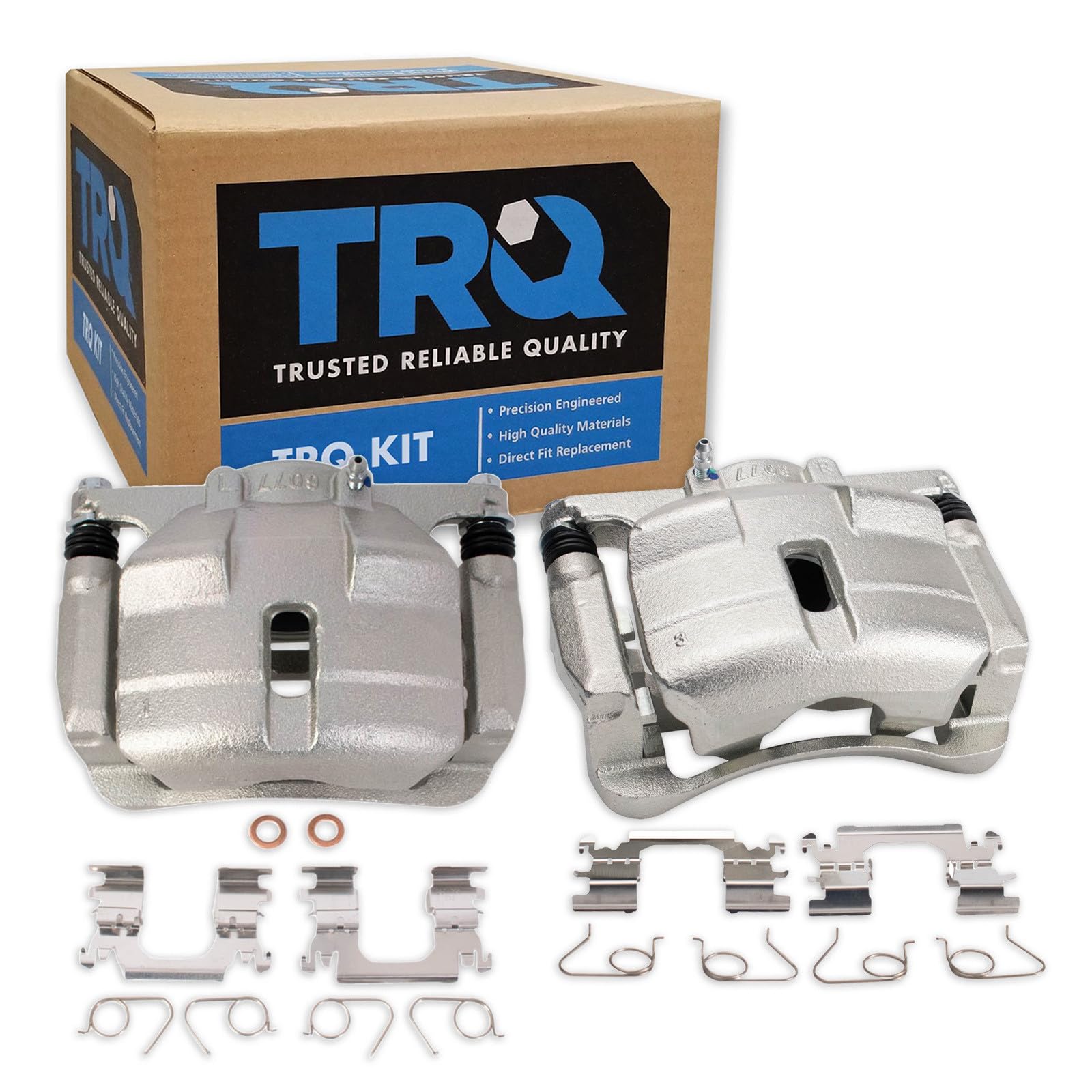 TRQ Front Brake Caliper Set Zinc Coated Brackets Hardware