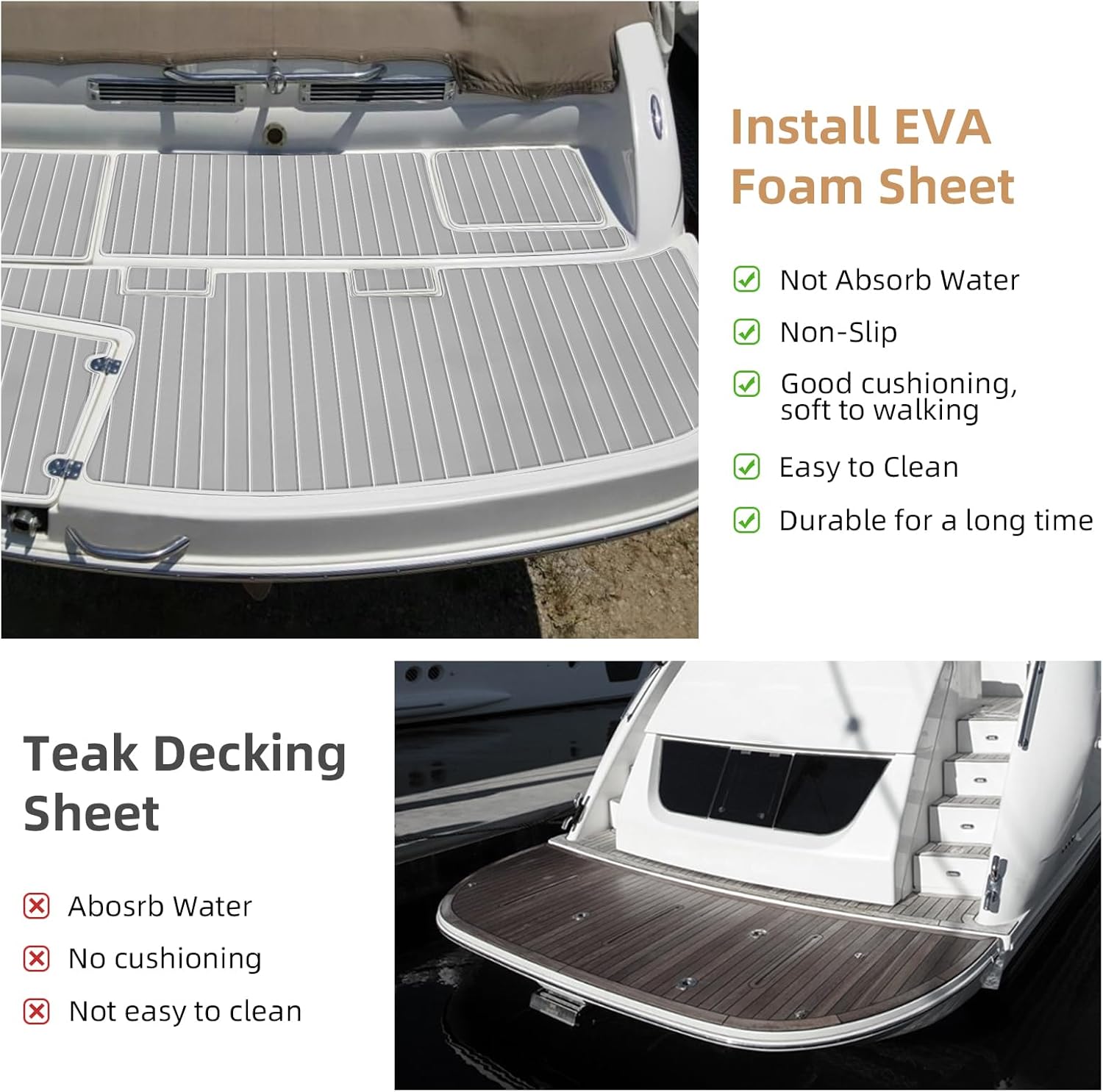 Hjdeck Boat Flooring EVA Foam Boat Decking with 3M Self-Adhesive Backing Non-Slip Boat Foam Flooring Marine Carpet DIY Faux Teak Sheet for Yacht Jon Boat Kayak Motorboat SUP Ramp RV Floor Helm Pad
