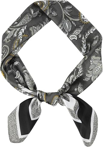 GERINLY Vintage Silk Feel Square Scarf for Men Satin Bandana Tiny Pattern Print Neckerchief Geometry Head Scarf Fashion