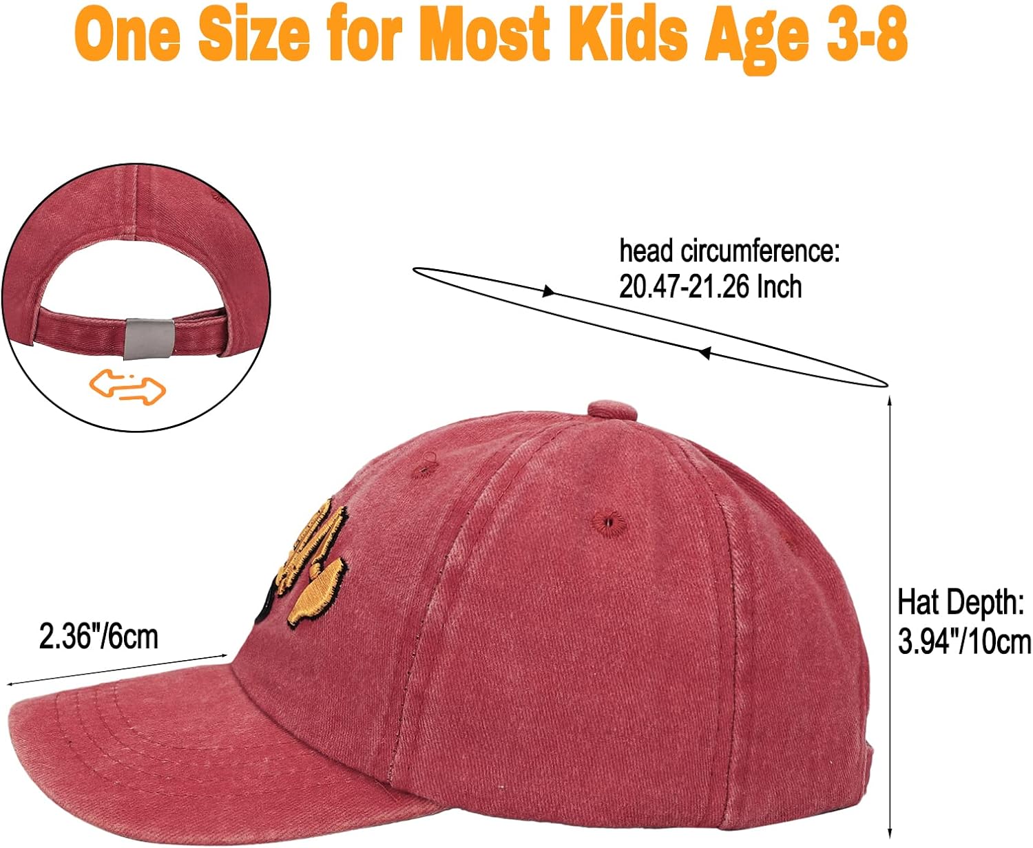 Cute Excavator Embroidery Kids Baseball Cap Washed Distressed Sun Hat Adjustable for Boys Girls Age 3-8