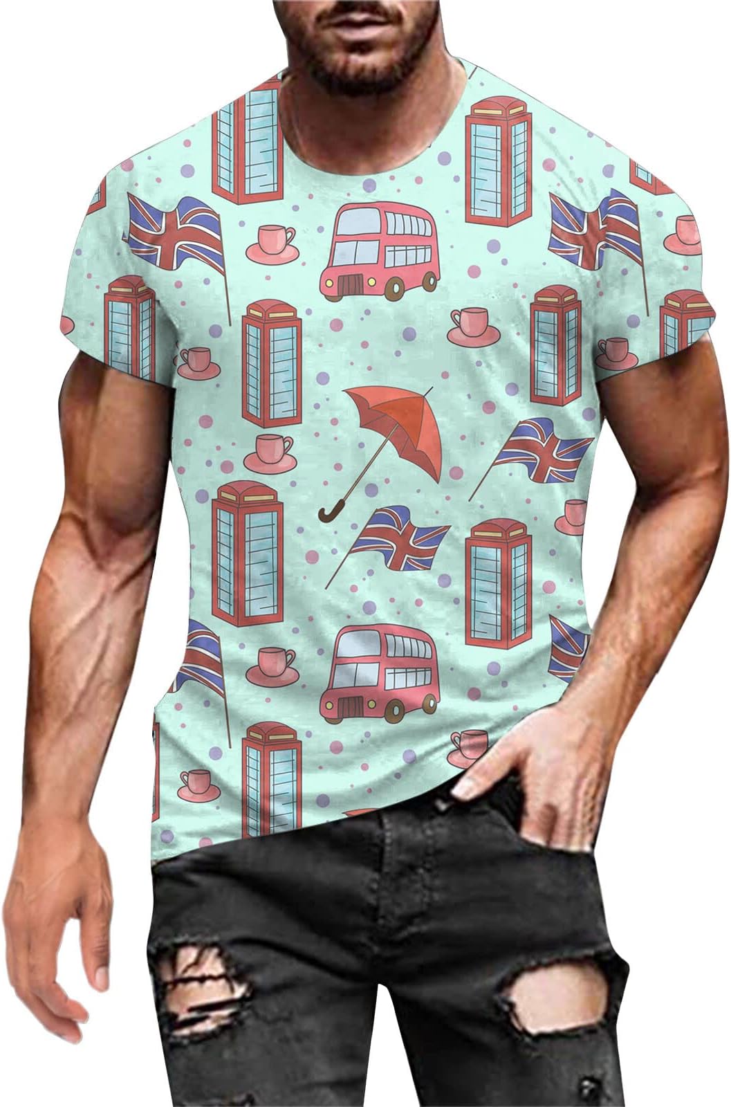 COOFANINMens Union Jack Shorts Tunic Polo Shirts for Men Adult Designer Athletic King Charles Coronation 2023 Personalised T Shirt UK XXXL King Charles Coronation Sales Clearance