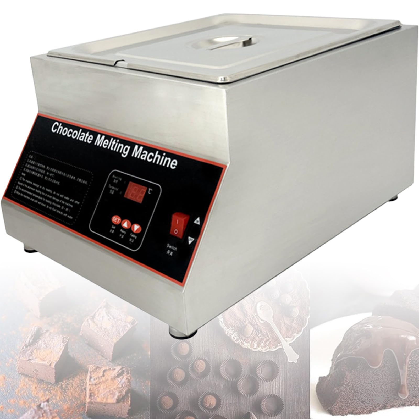 Fundidor y atemperador de Chocolate eléctrico, 500W Máquina para atemperar Chocolate, con Temperatura Ajustable de 0-85℃, para Leche, Café, Queso singlecylinder
