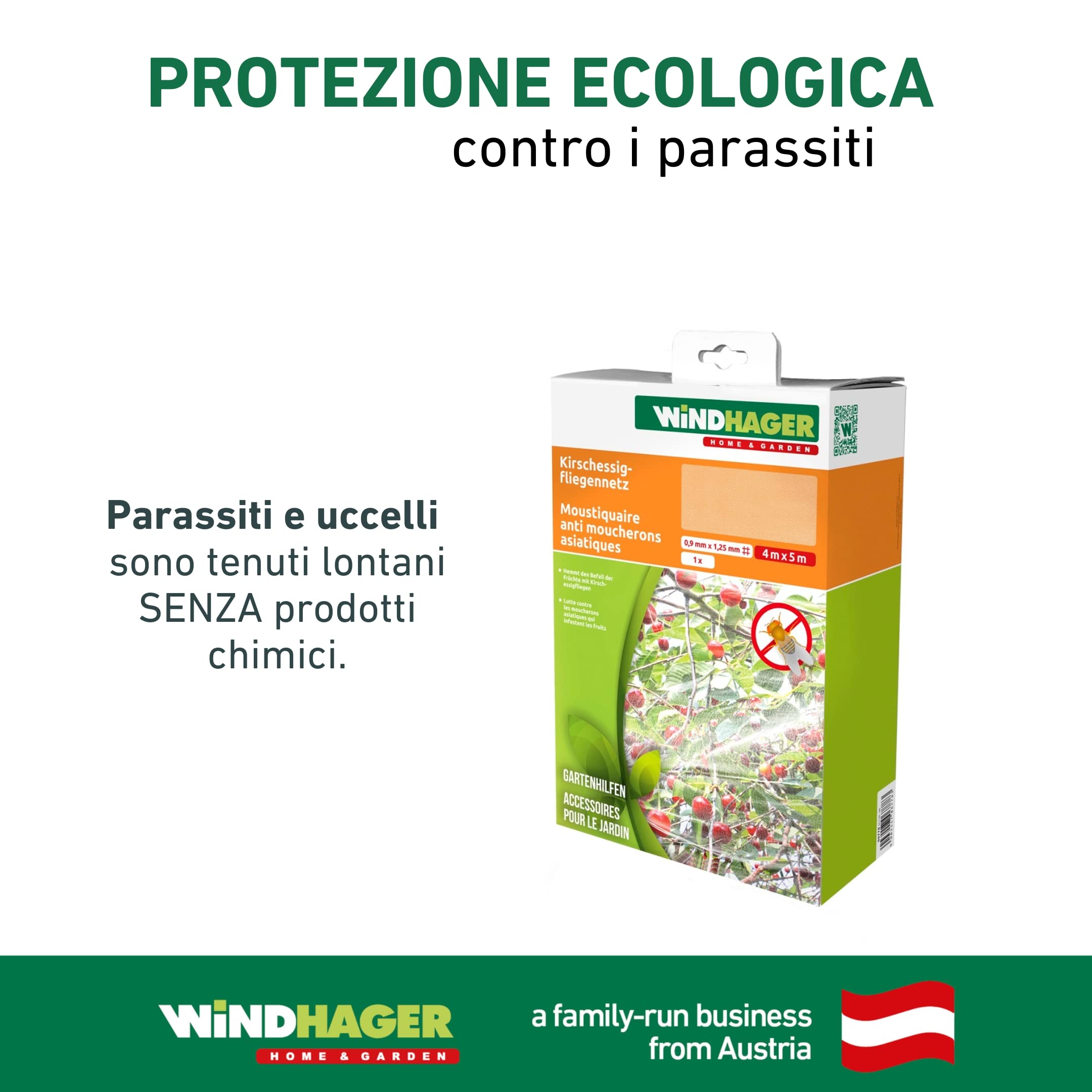 Windhager Rete per mosca all'aceto di ciliegia, protezione contro insetti e uccelli per alberi da frutto, bianco, 4 x 5 m, 06778