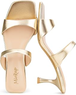 Kitten Heels for Women Square Open Toe Heeled Sandals Fashion Comfort Wedding Dressy Two Strappy Slip On Mules Shoes