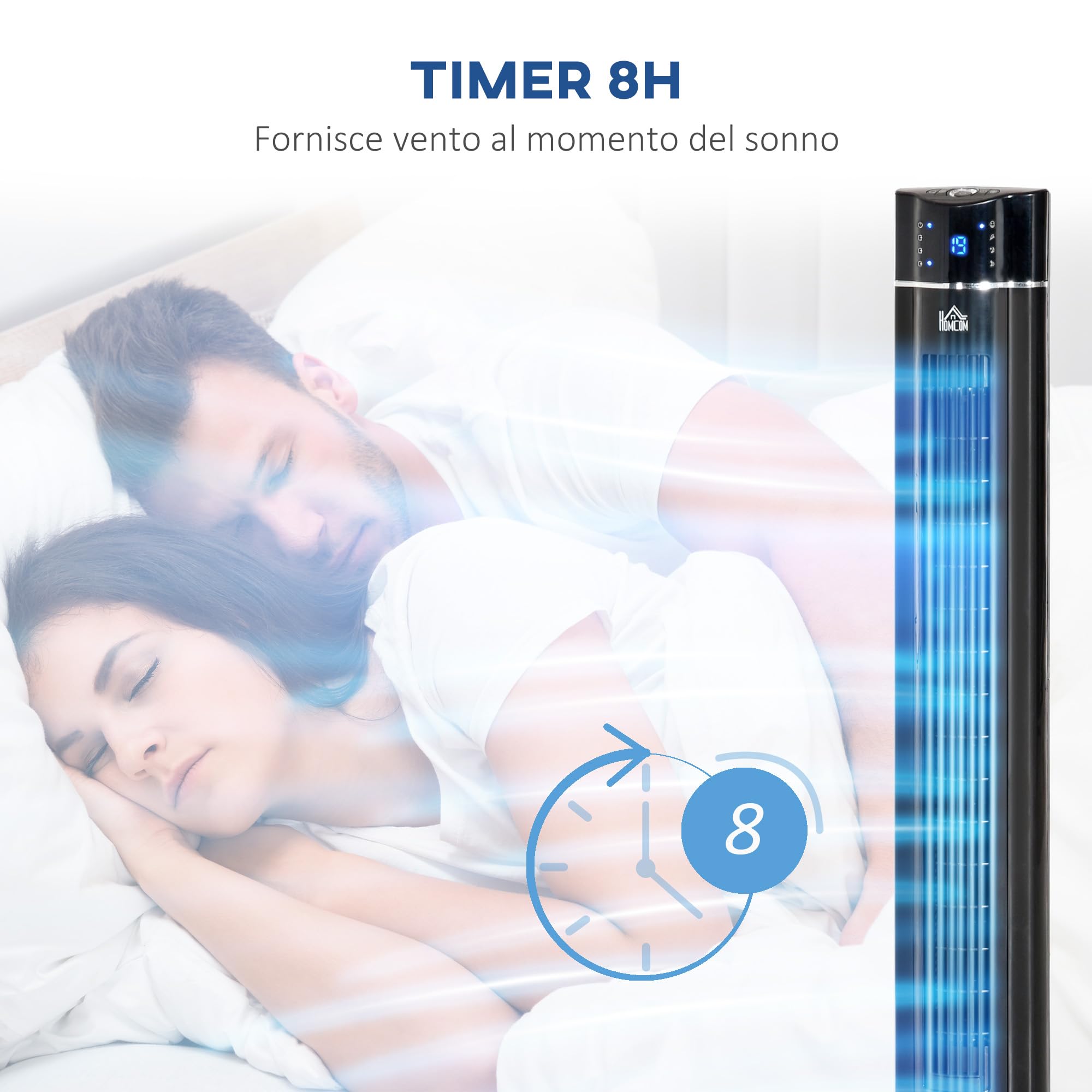 HOMCOM Ventilatore a Torre Ionizzatore 60W con 3 Velocità, 3 Modalità e Timer 8h, Ventilatore a Colonna da Terra in ABS, Ø32x106.8 cm, Nero
