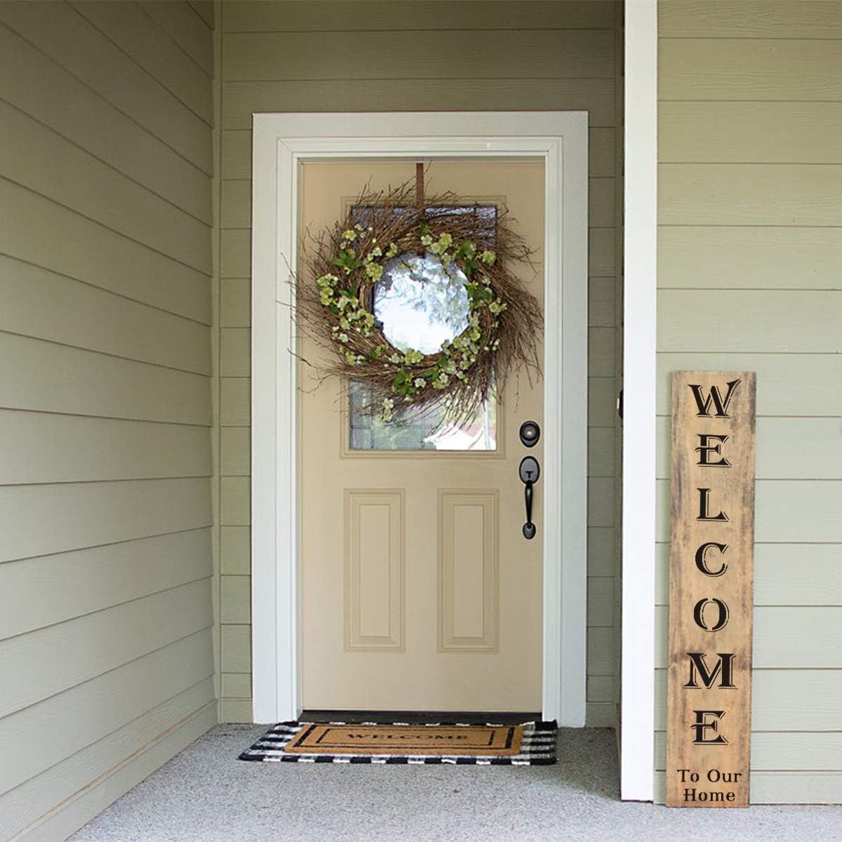 Large Welcome Sign Stencils Vertical - 8 Pack Welcome Stencil Templates for Painting on Wood, Reusable Welcome to Our Home Letter Stencils for Front Porch Signs