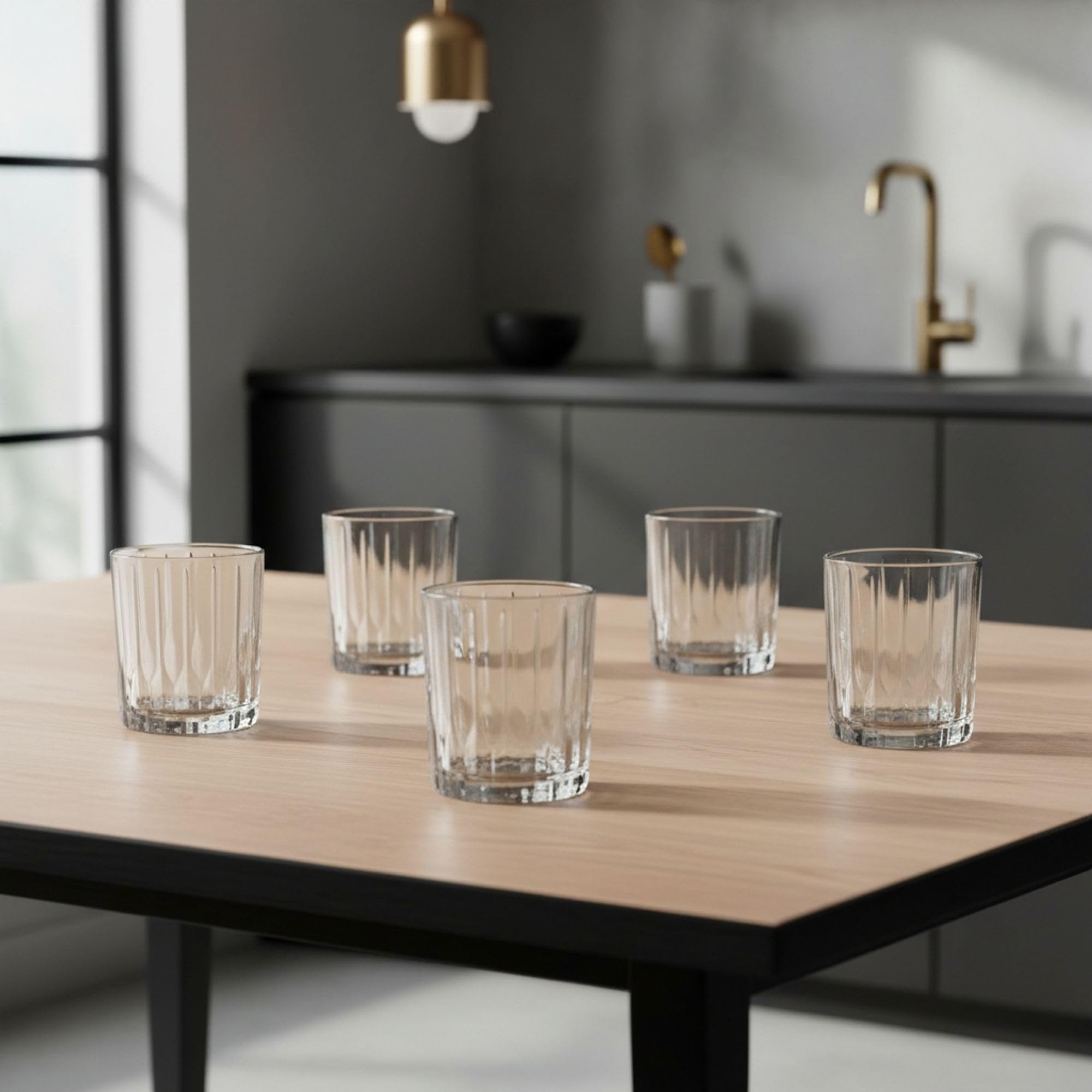 INDE SANTA CLARA | Set 6 Vasos de Cristal Agua 35cl Skye Tallado Transparente, Vasos Bajos de Vidrio Claro, Vasos Agua Aptos Lavavajillas y Microondas - 5