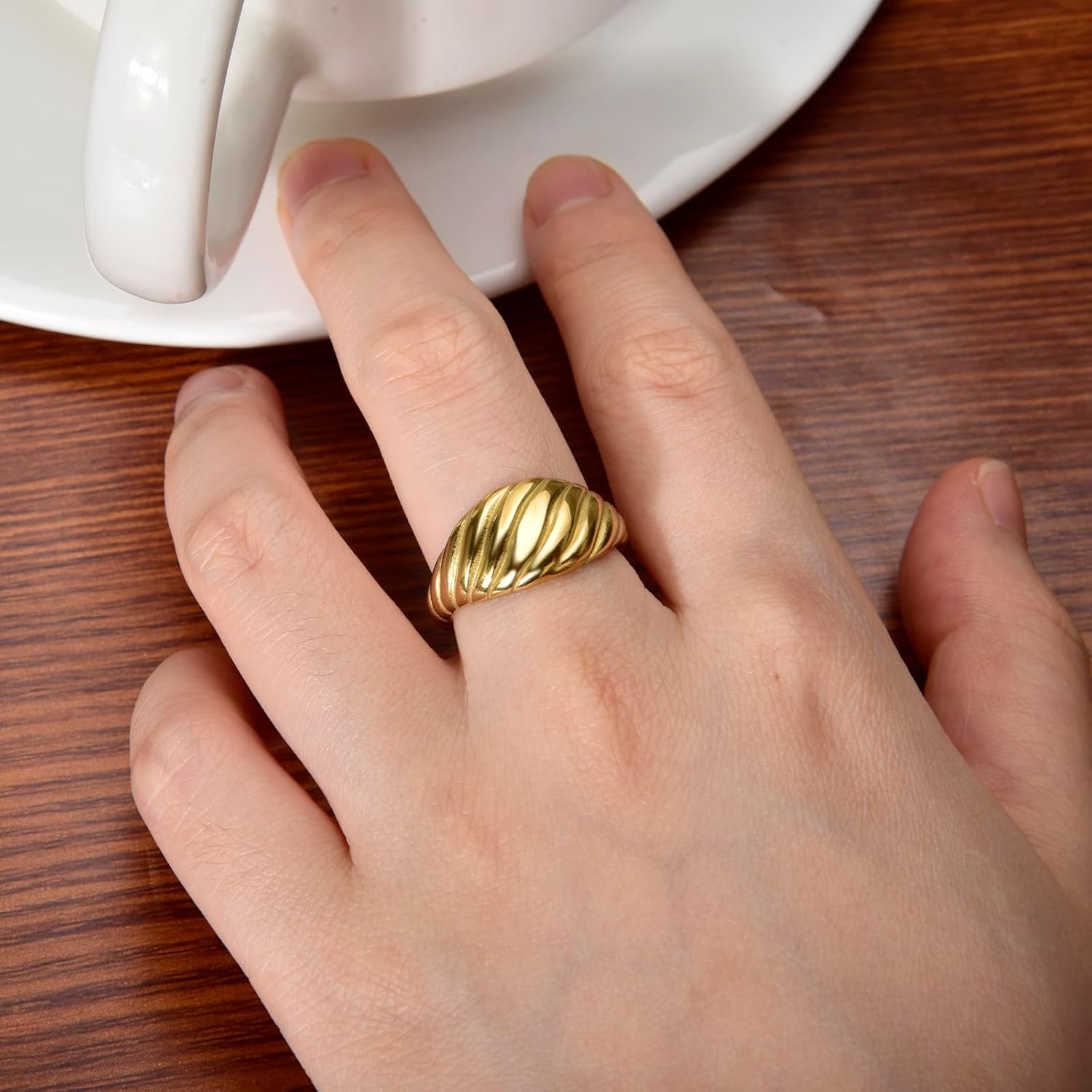 CANDYFANCY Gold statement Rings for Women Chunky Band Puffy Dome Croissant Thumb Band Twisted Stacking Ring Fashion Minimalist Thick Thumb Index Finger Ring - Image 2