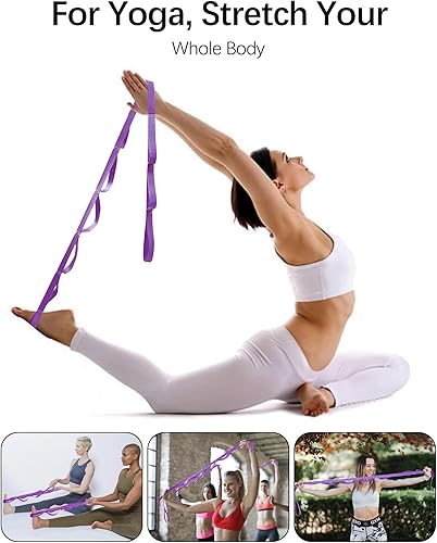 Miniatura 5 de Correa de estiramiento de yoga de 10 bucles para terapia física, banda de ejercicio no elástica para pilates, yoga, estiramiento para mujeres y