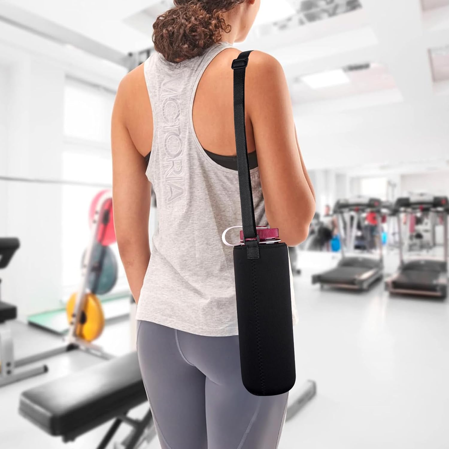 Linkidea Water Bottle Carrier with Shoulder Strap Compatible with Nalgene Sustain Wide Mouth 48oz Bottles, Insulated Neoprene Waterbottle Sling Bag Holder (Black) - Image 5