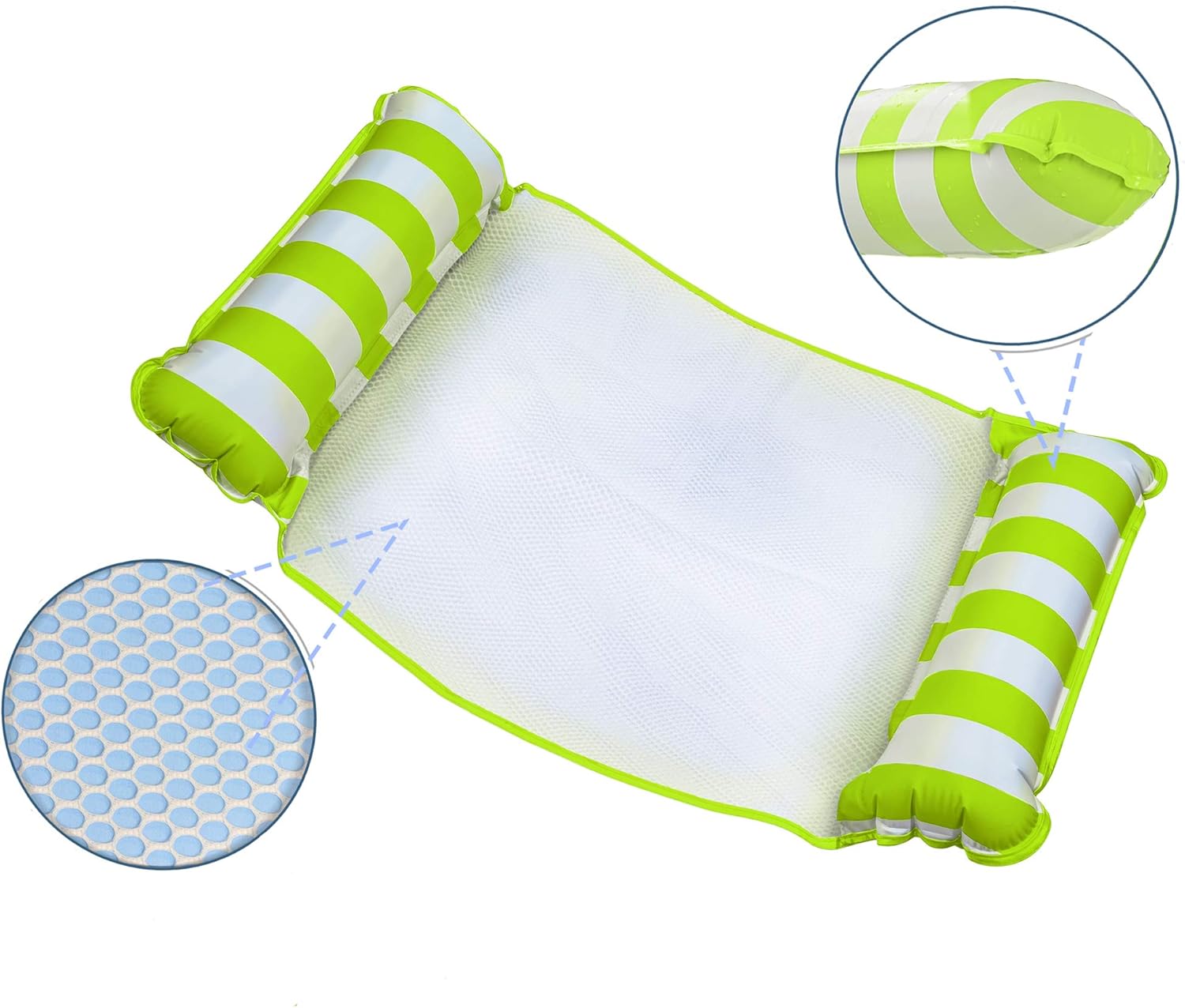Aqua Monterey Water Inflatable 4-in-1 Versatile Design Pool Hammock Floating Lounger Chair, Lime Green and White Stripes (4 Pack)