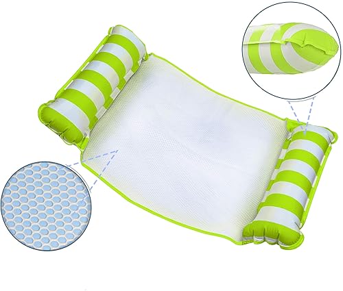 Miniatura 5 de Aqua Monterey - Hamaca inflable de agua 4 en 1 con diseño versátil para piscina, tumbona flotante, diseño de rayas verde lima y blancas (paquete de