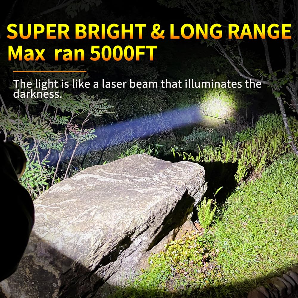 Lampe de poche rechargeable 1000000 lumens 13600 mAh, 80 h, lampe de poche la plus lumineuse IP67, étanche, 6 modes, lampes de poche pour la maison d'urgence