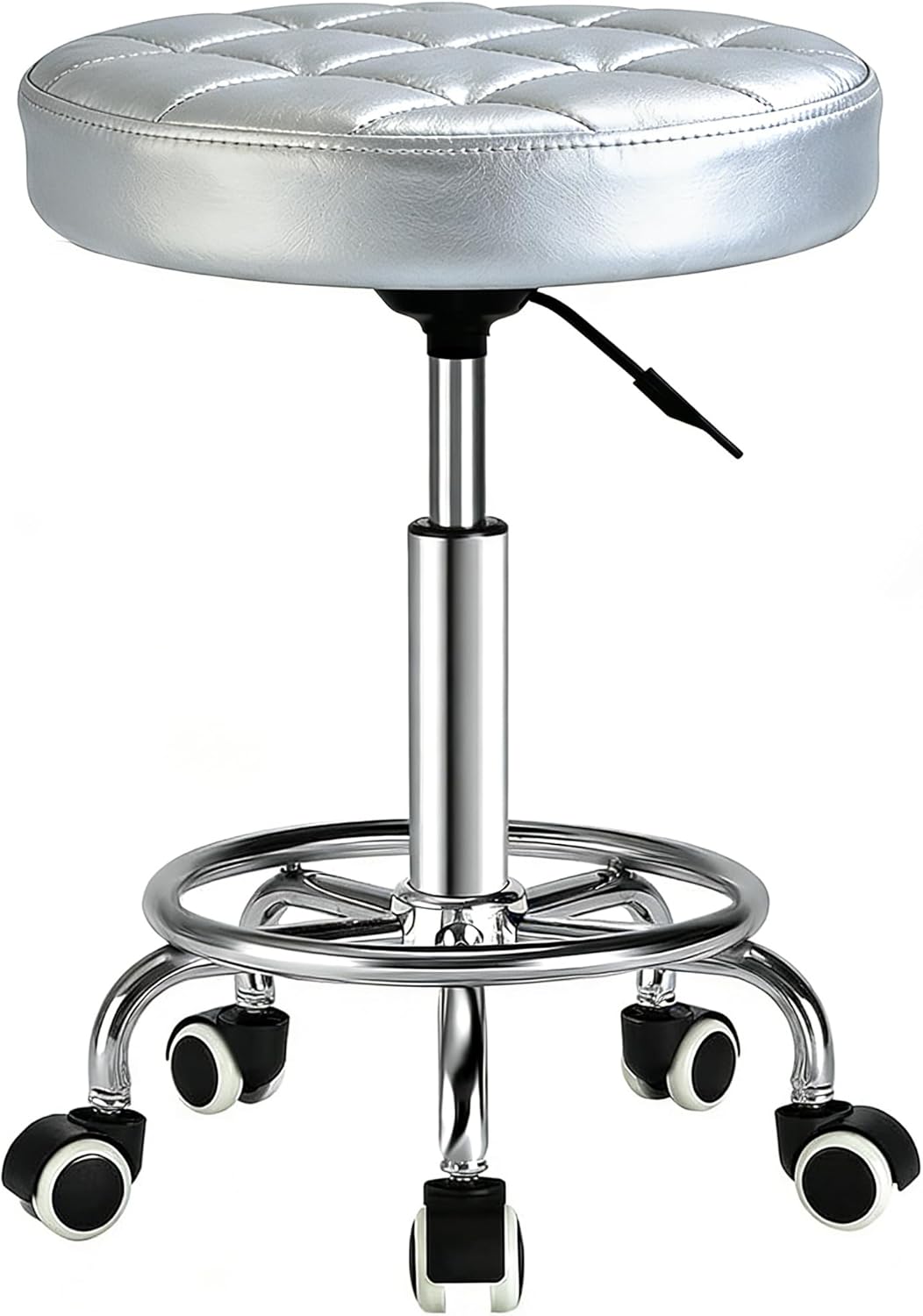 500lb Capacity Rolling Stool with Luxurious Leather Texture Seat, Height-Adjustable Swivel Stool with Wheels & Footrest for Office, Salon, Spa, Drafting (Black)