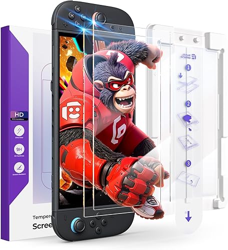 JSAUX 2-Pack Tempered Glass Screen Protector for Switch 2, Place & Pull Guide Frame for Effortless Installation, Ultra Clear 9H+ Hardness, Anti HD