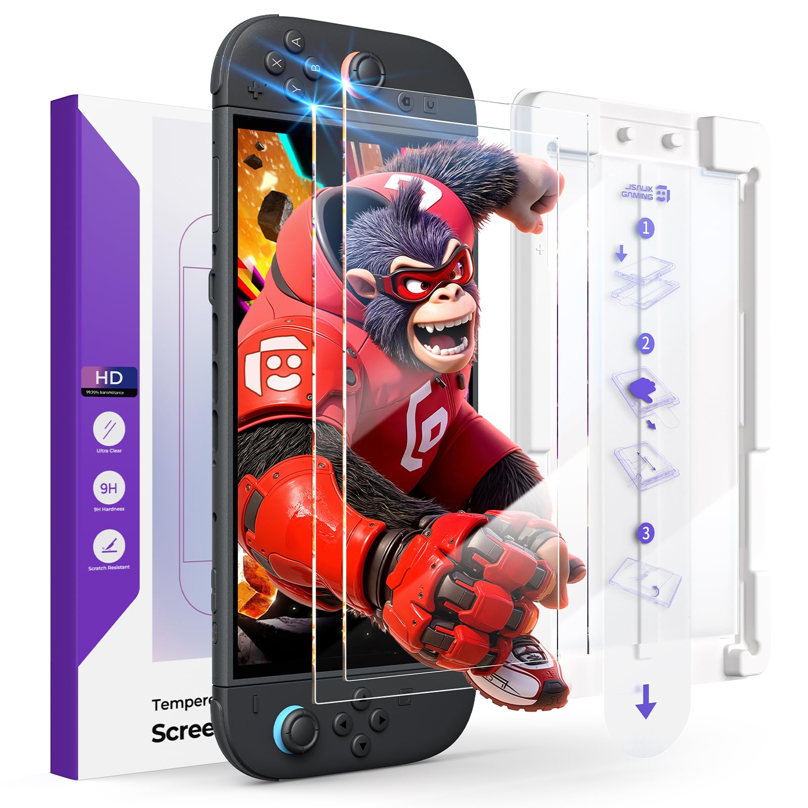 JSAUX 2er Pack Displayschutzglas Für Nintendo Switch 2 2025, Montagehilfe Mit 2-Schritt Installation, Ultra Klar, 9H+ Härte, Fingerabdruckresistent, Bruchsicheres Switch 2 Zubehör