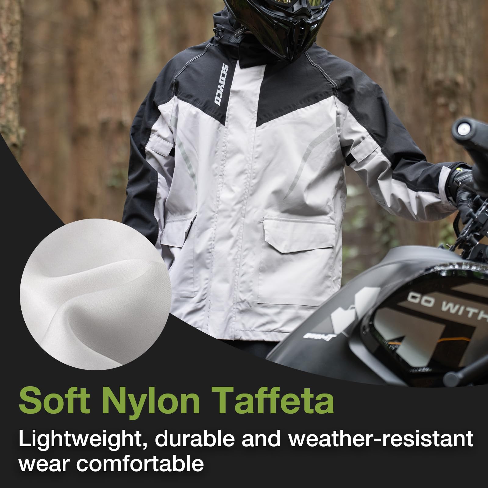 Scoyco Rain Jacket Men Waterproof, 2 Layers Packable Lightweight Breathable Rain Suit with Hood for Outdoor Motorcycle Bike Golf Cycling Hiking Fishing