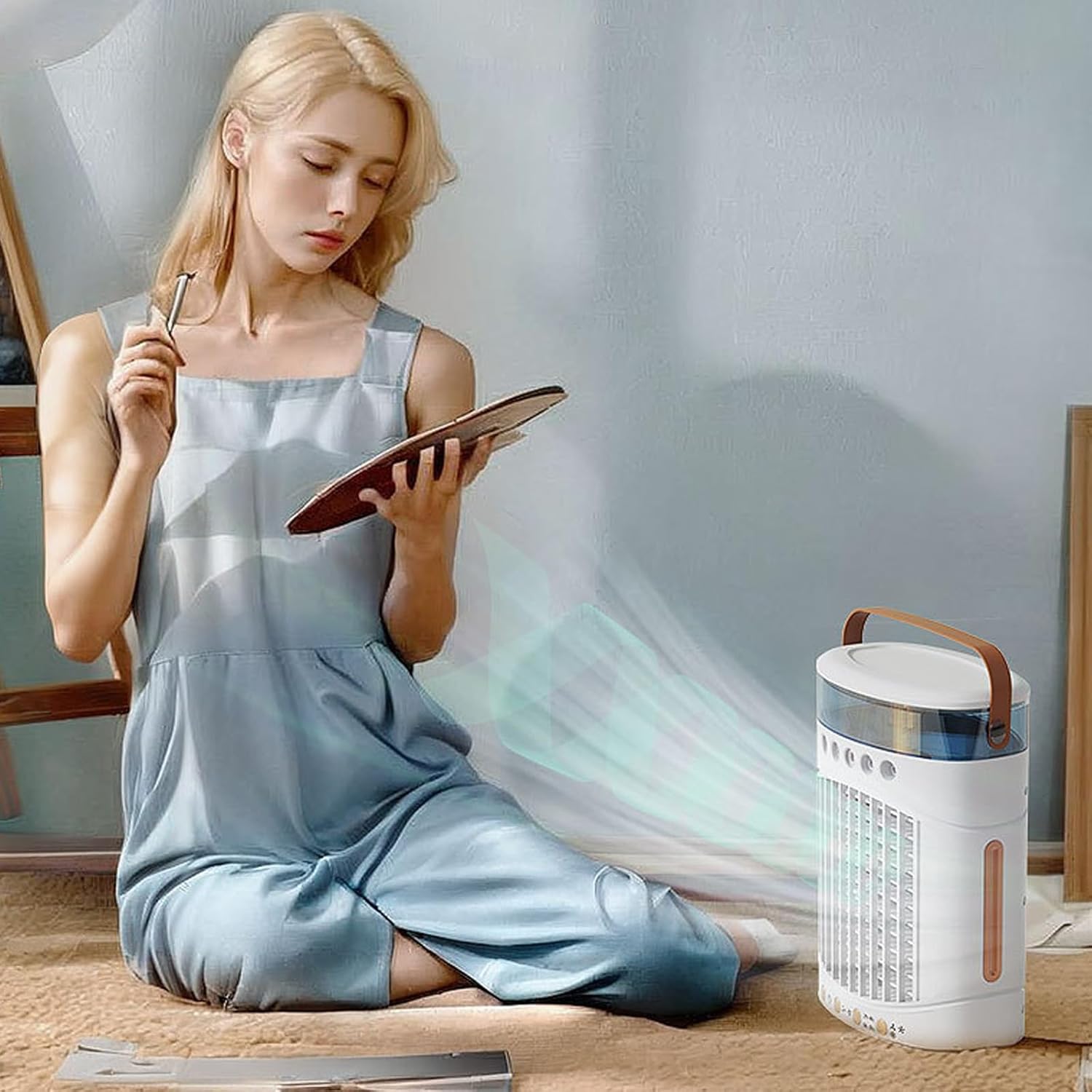 Oscillating Tower Fan With Misting Feature 3 Speed Setting 600ml Water Tanks Bladeless Desk Fan For Home And Office Oscillating Desk Fan