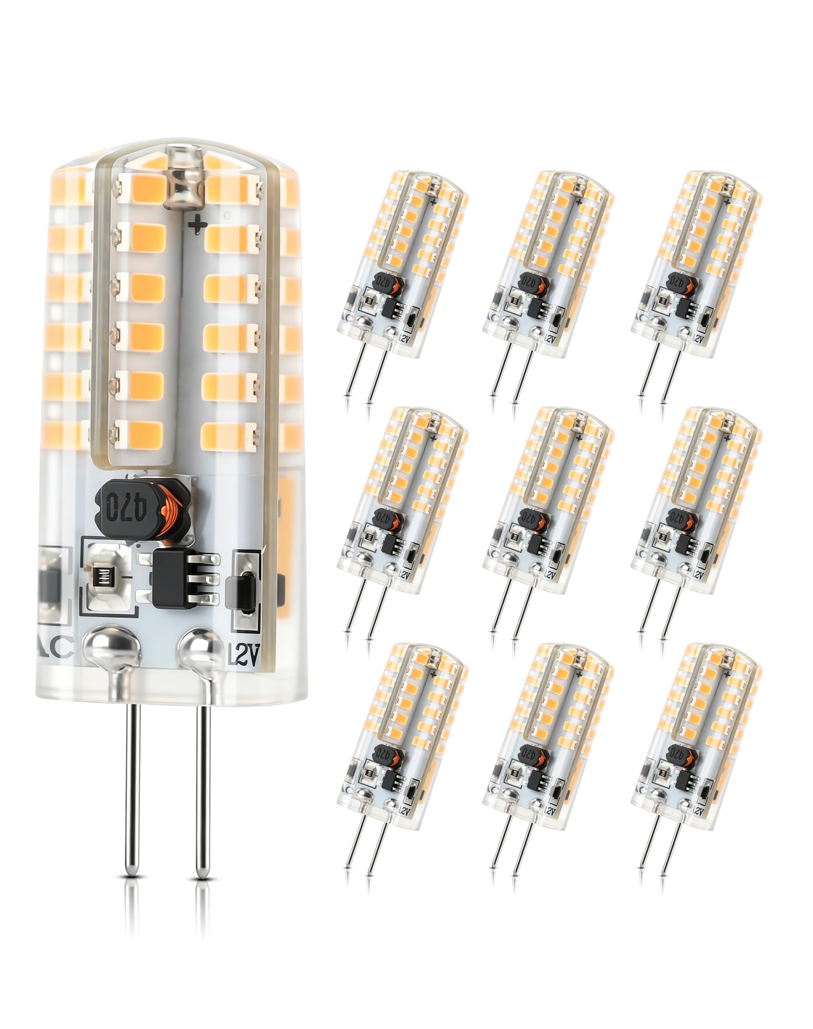 G4 LED Bulbs 2W Warm White 3000K, 12V AC/DC G4 Pin Base, 2W Equivalent to 20W Halogen Bulbs, Non-Dimmable, Energy Saving Flicker Free, Ideal for Bedroom Kitchen Living Room, 10 Pack[Energy Class B]