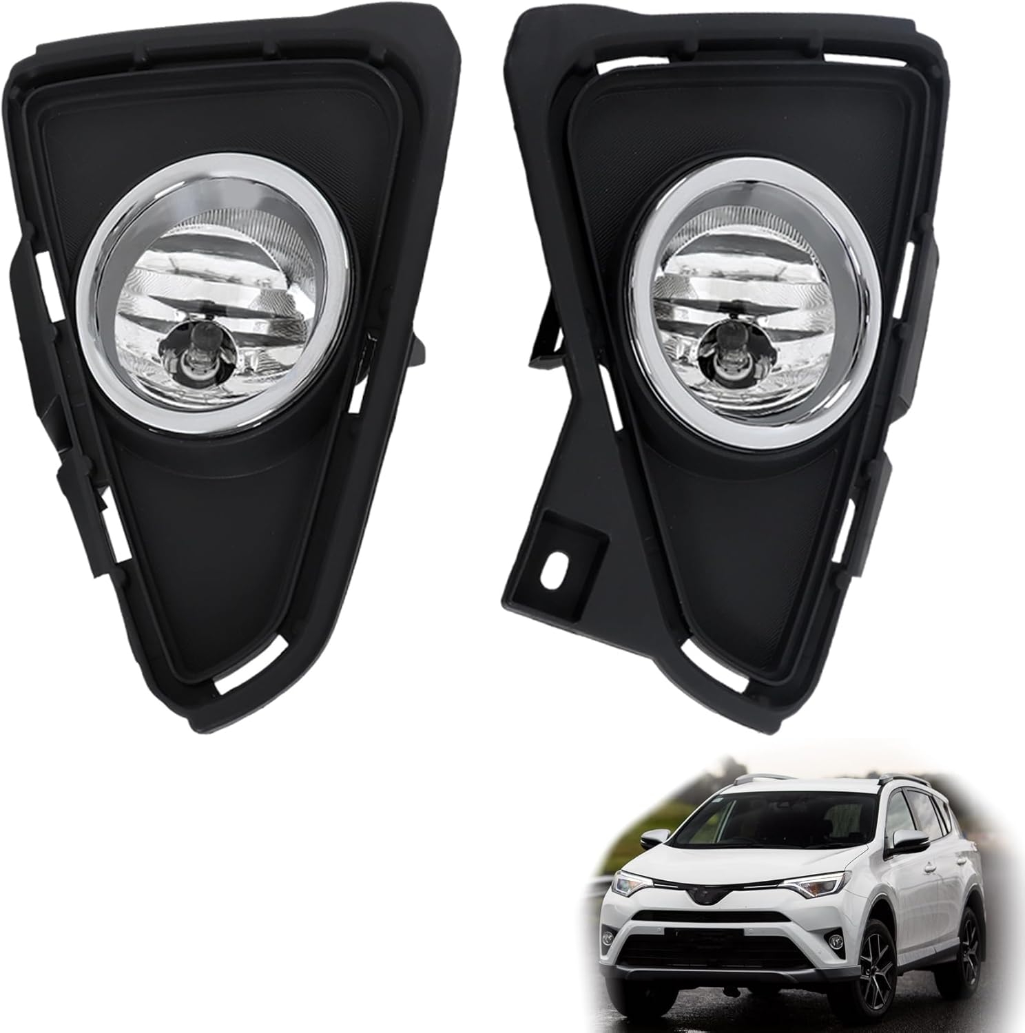 2 Pcs Front Fog Lights Assembly Left and Right Side Replacement for RAV 4 2016 2017 2018 with Clear and Black