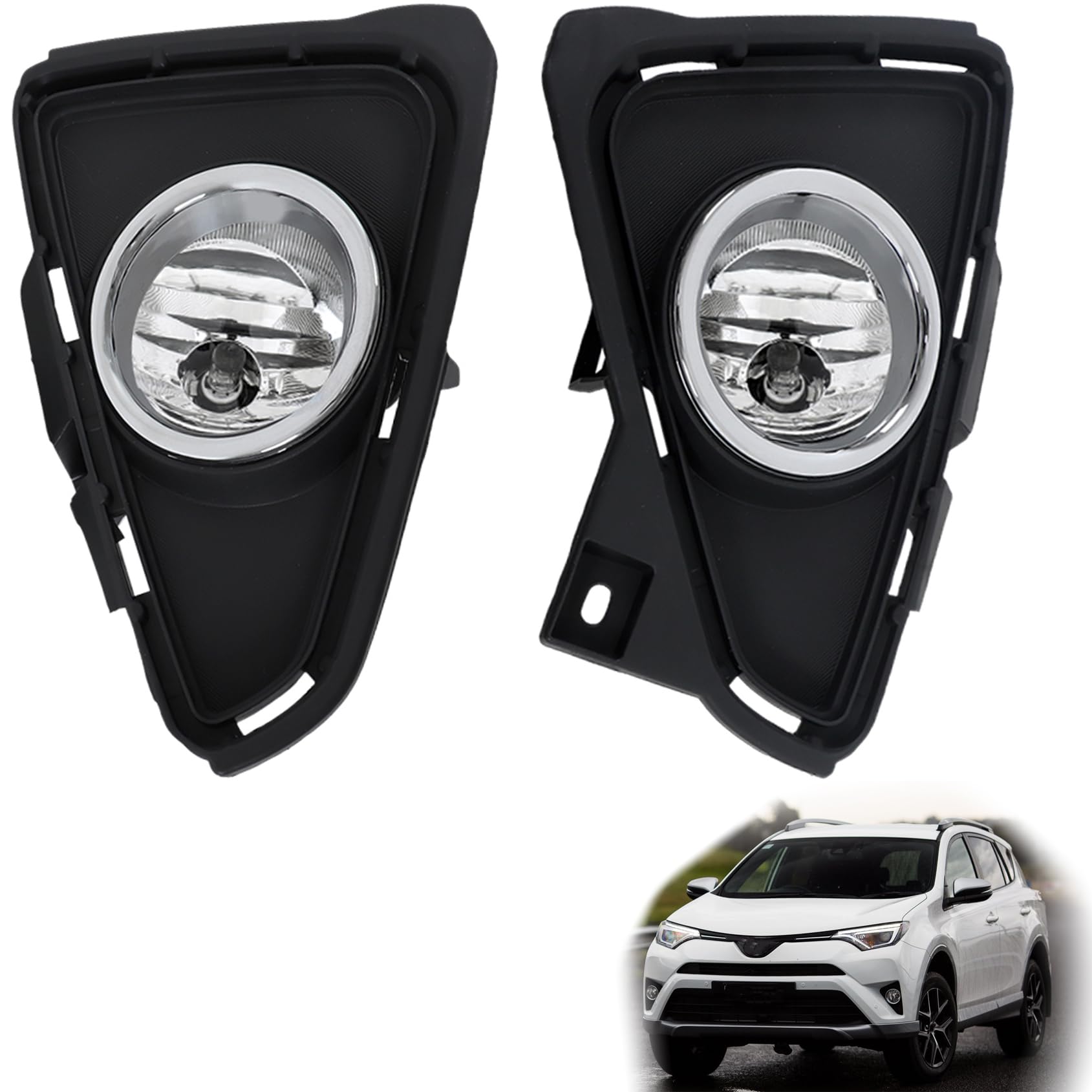 ANTUKO 2 Pcs Front Fog Lights Assembly Left and Right Side Replacement for RAV 4 2016 2017 2018 with Clear and Black