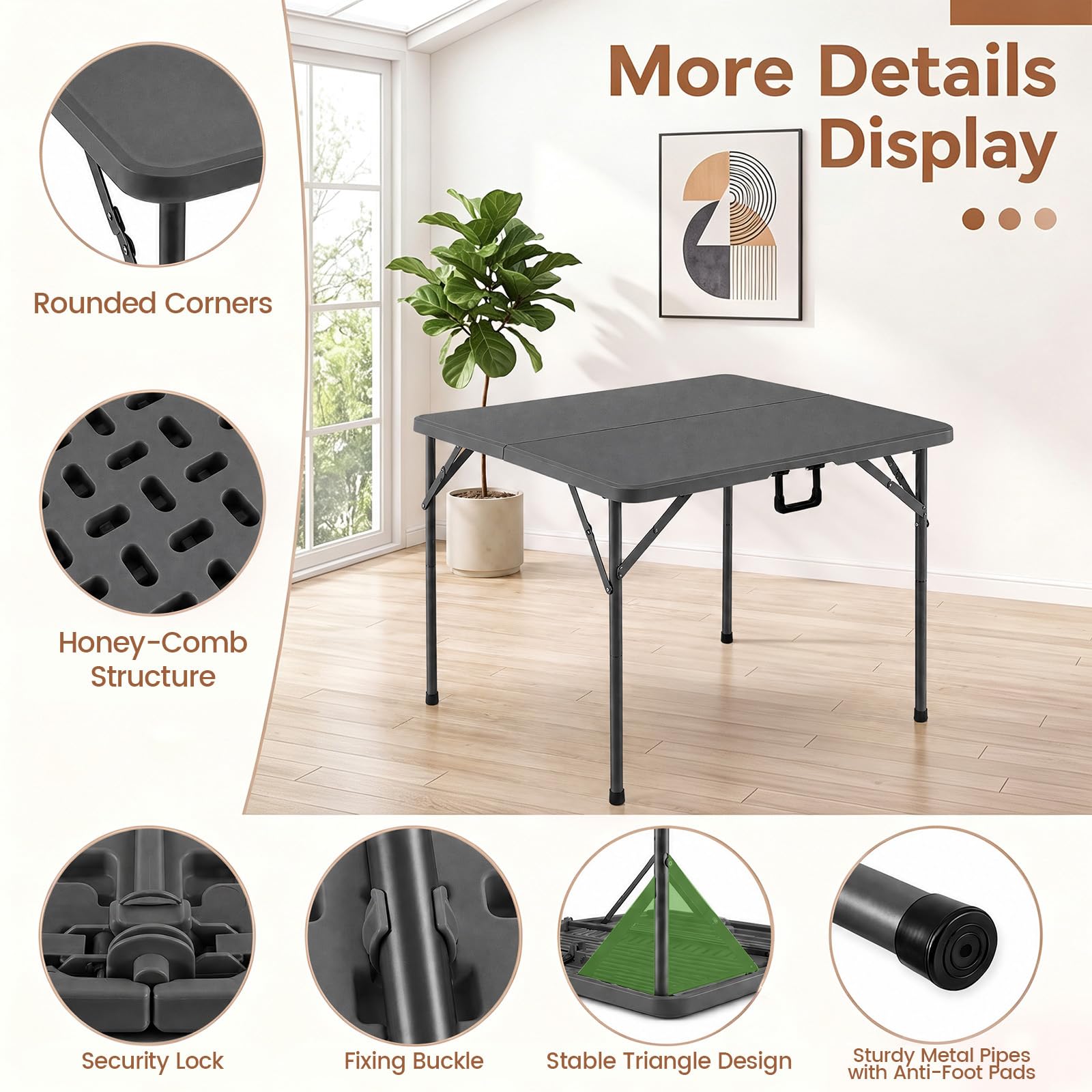 GIANTEX Table Pliante, Table de Camping Exterieur, 86x86x75 cm, Gris