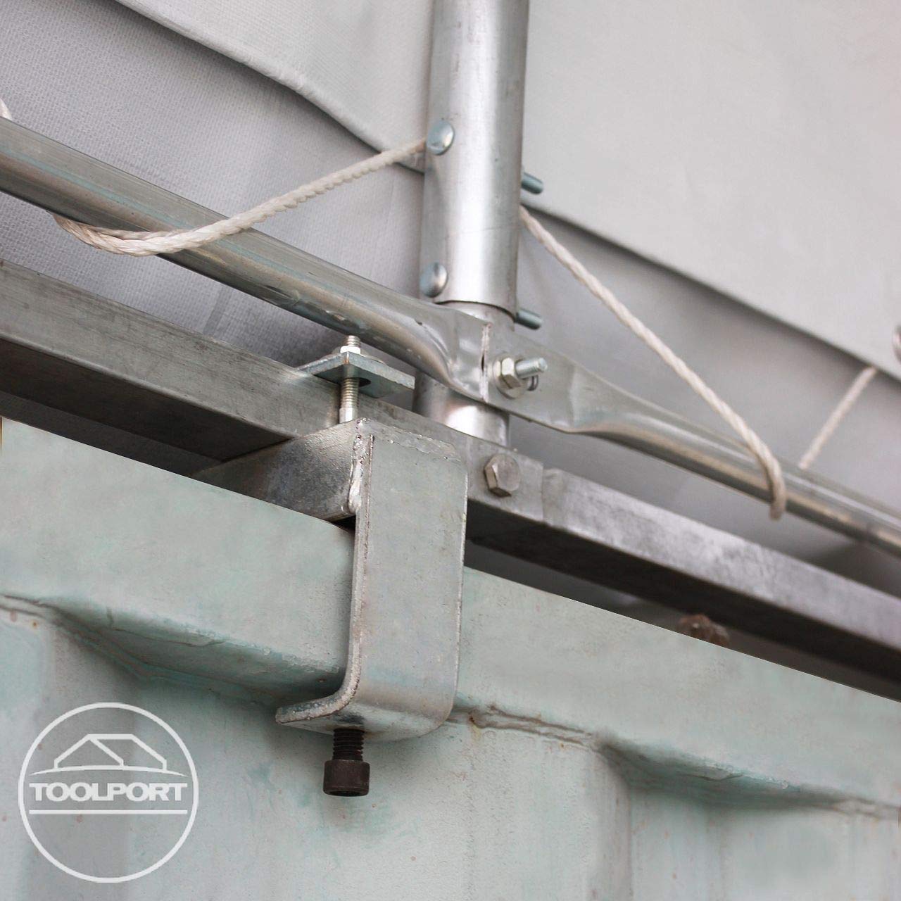 TOOLPORT Cubierta para contenedores Contop 8x12m – Lona de PVC 2300N Gris – Nave Industrial, Carpa almacén, Carpa Industrial