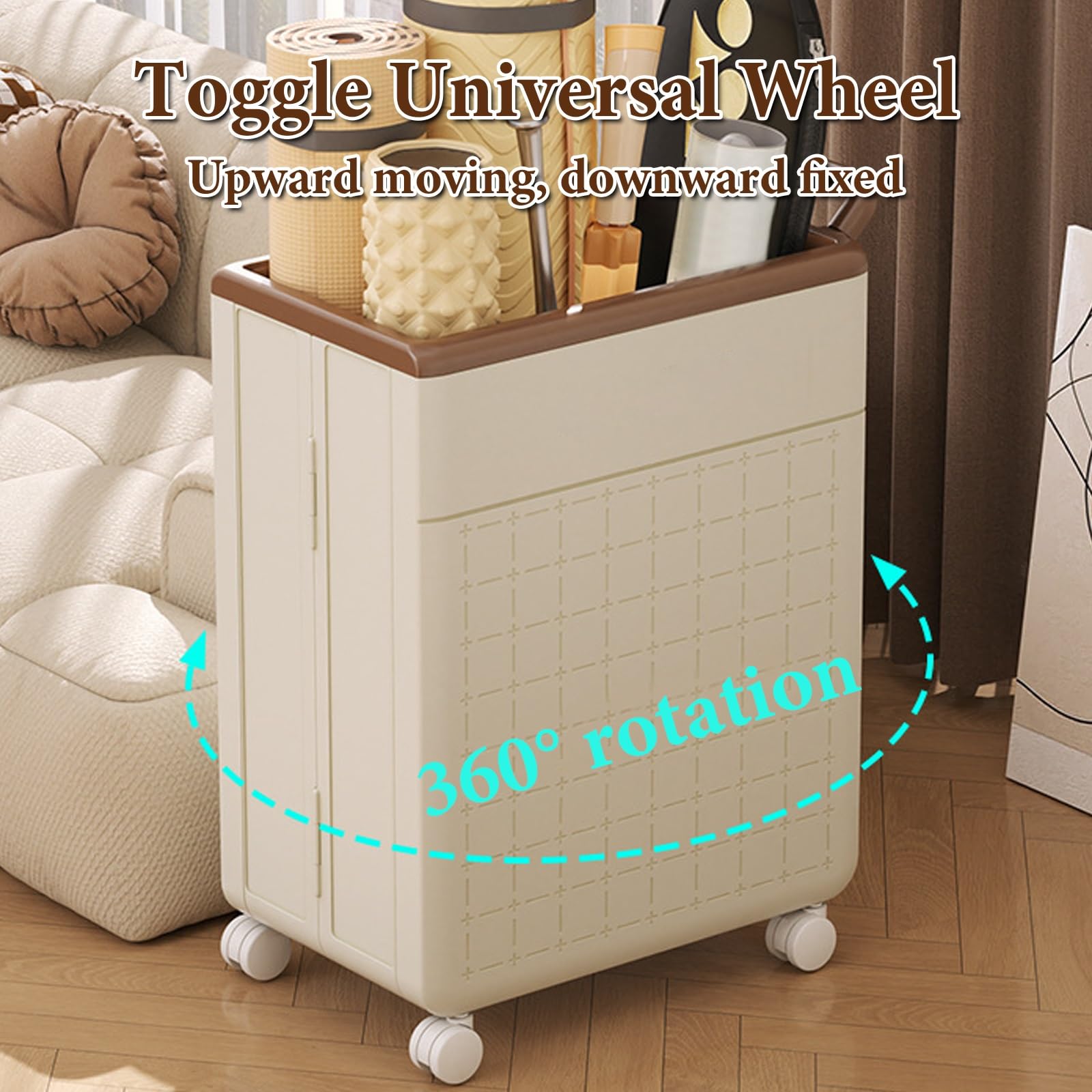 Faltbarer Wäschekorb mit 360° Rädern Wäschesammler Schmal aus Kunststoff mit Tragegriffen Mobiler Wäschekorb Klein für Wohnzimmer Schlafzimmer Waschküche Wohnung(Beige)