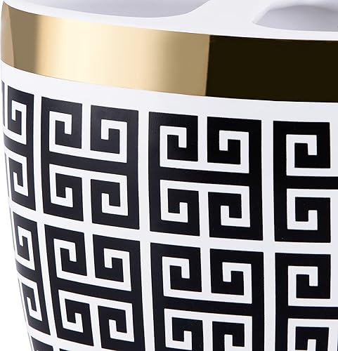 Miniatura 6 de Allure Home Creation Derby - Juego de accesorios de baño de cerámica de 3 piezas, color blanco y negro con acabado dorado metálico