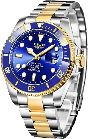 LIGE Men's Watch Fashion Sports Waterproof Analog Quartz Watch Stainless Steel Business Casual Calendar Wristwatch
