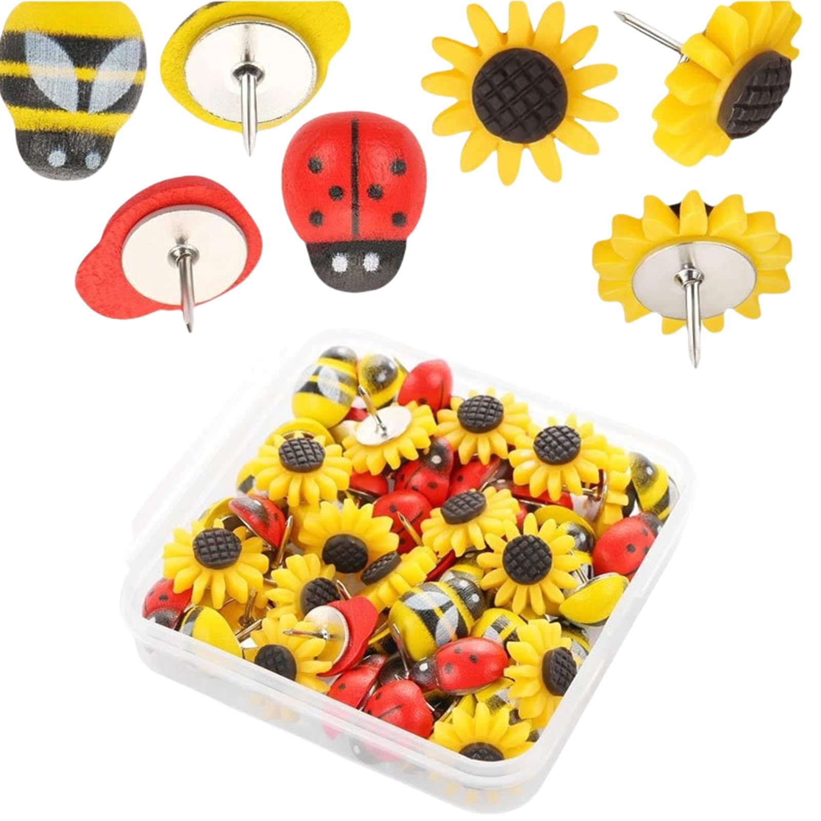 30Pcs Decorative Flower Push Pins Lady Bird Pushpin for School Notice Board Pin Map Pins Cork Board Thumb Tacks Decorative Thumb Tacks